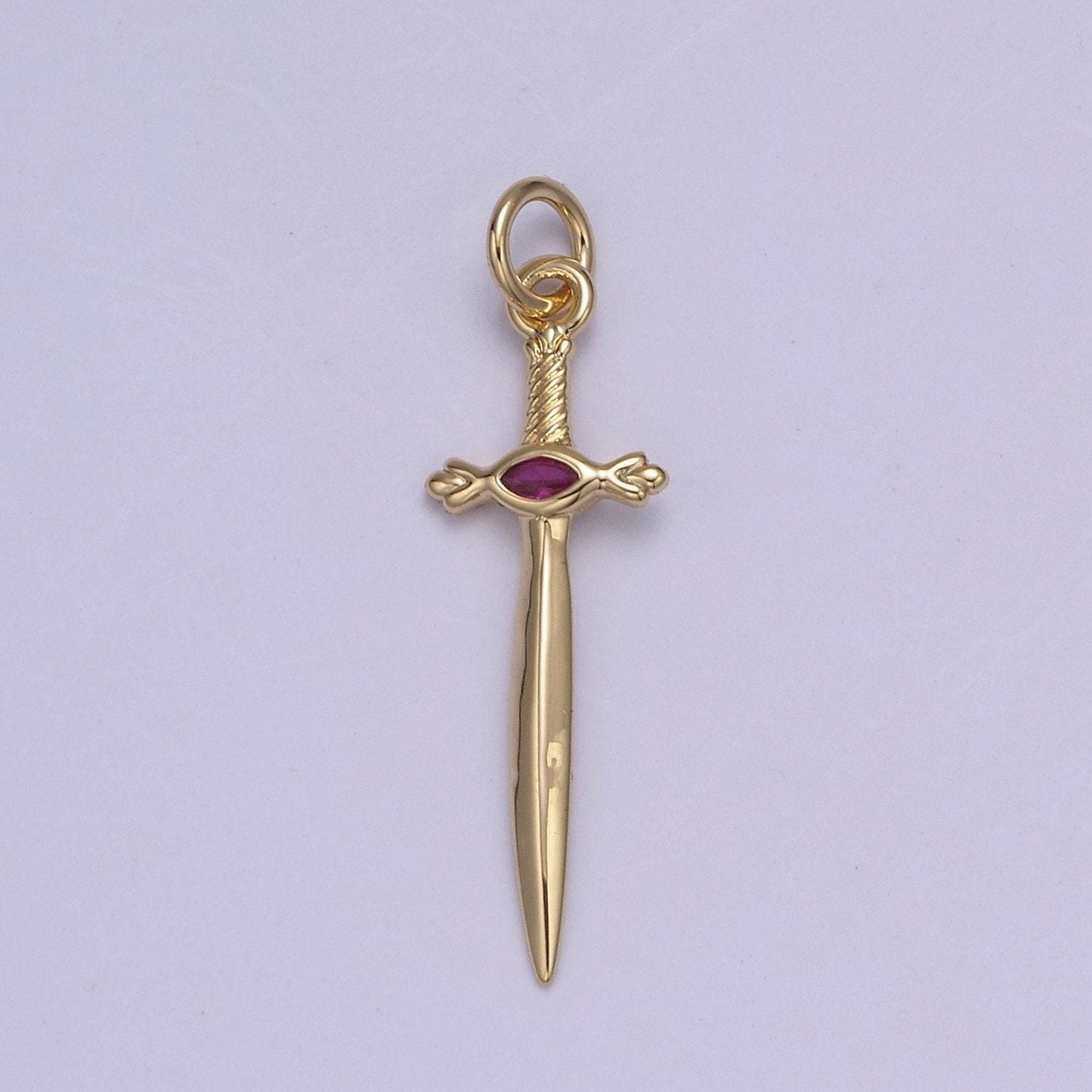 Dainty sword inlay cz gemstone with 4 color option dagger knife pendant | diy fashion charm add on necklace bracelet | n-811