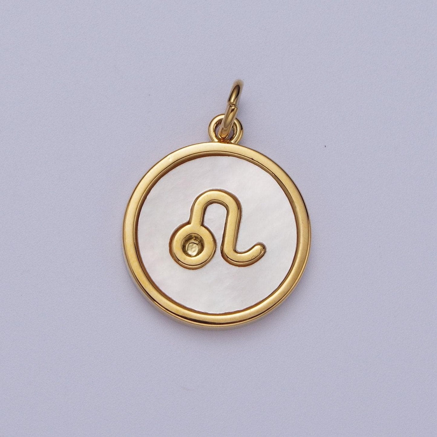 Shell pearl gold zodiac signs medallion pendant, 24k gold filled astrology birthday month horoscope mother of pearl round coin charm |