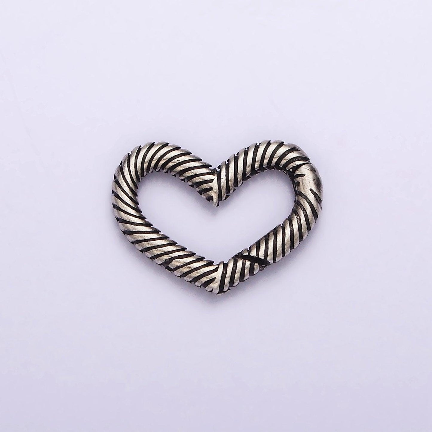 Textured clasp antique silver s925 sterling silver hinged heart push gate ring clasp charm pendants interchangeable connectors sl-309