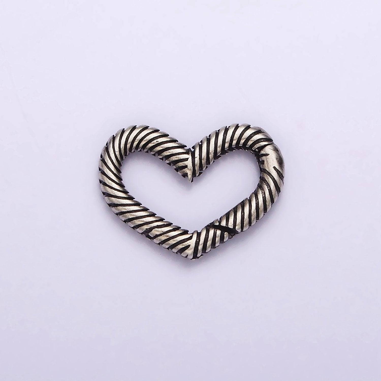 Textured clasp antique silver s925 sterling silver hinged heart push gate ring clasp charm pendants interchangeable connectors sl-309