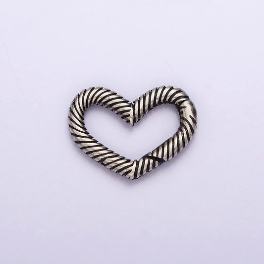 Textured clasp antique silver s925 sterling silver hinged heart push gate ring clasp charm pendants interchangeable connectors sl-309