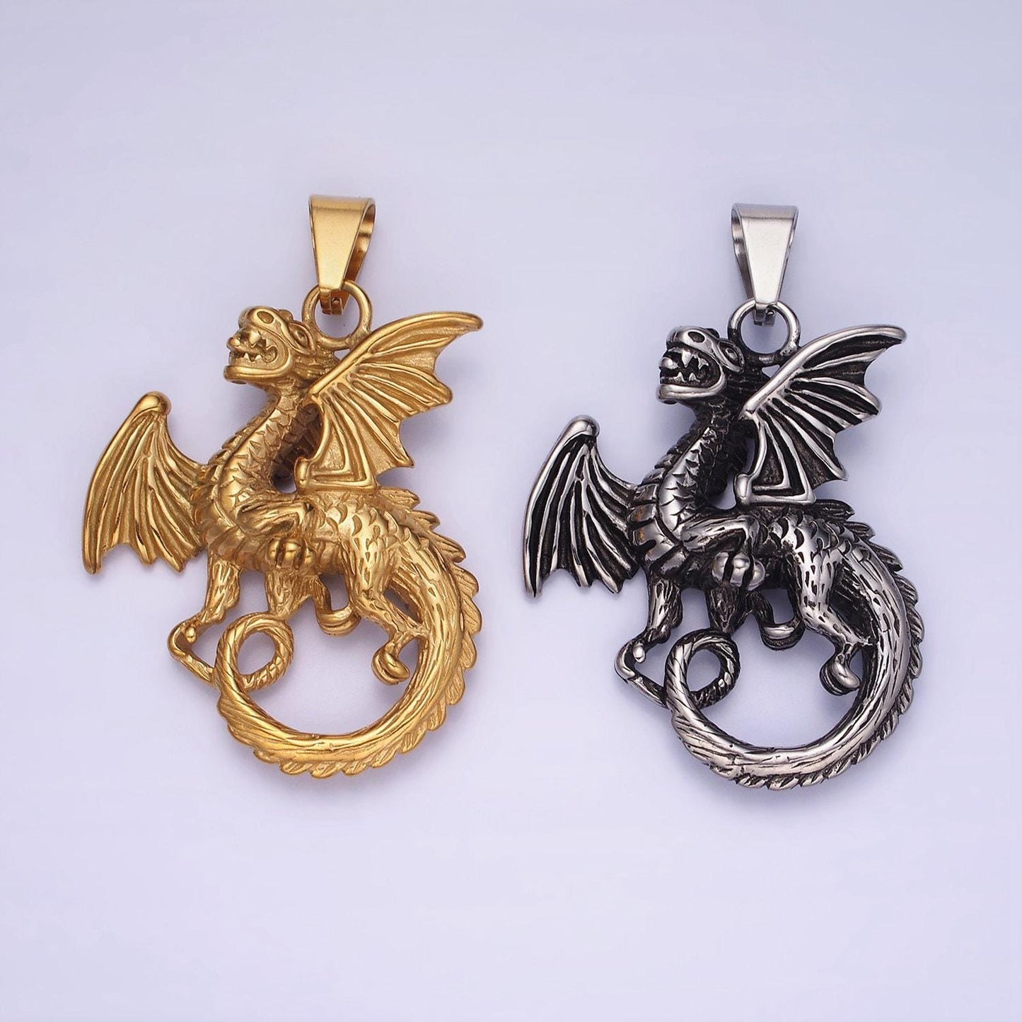 Stainless steel dragon necklace charm gold mythical animal pendant jewelry for men statement jewelry p-1211