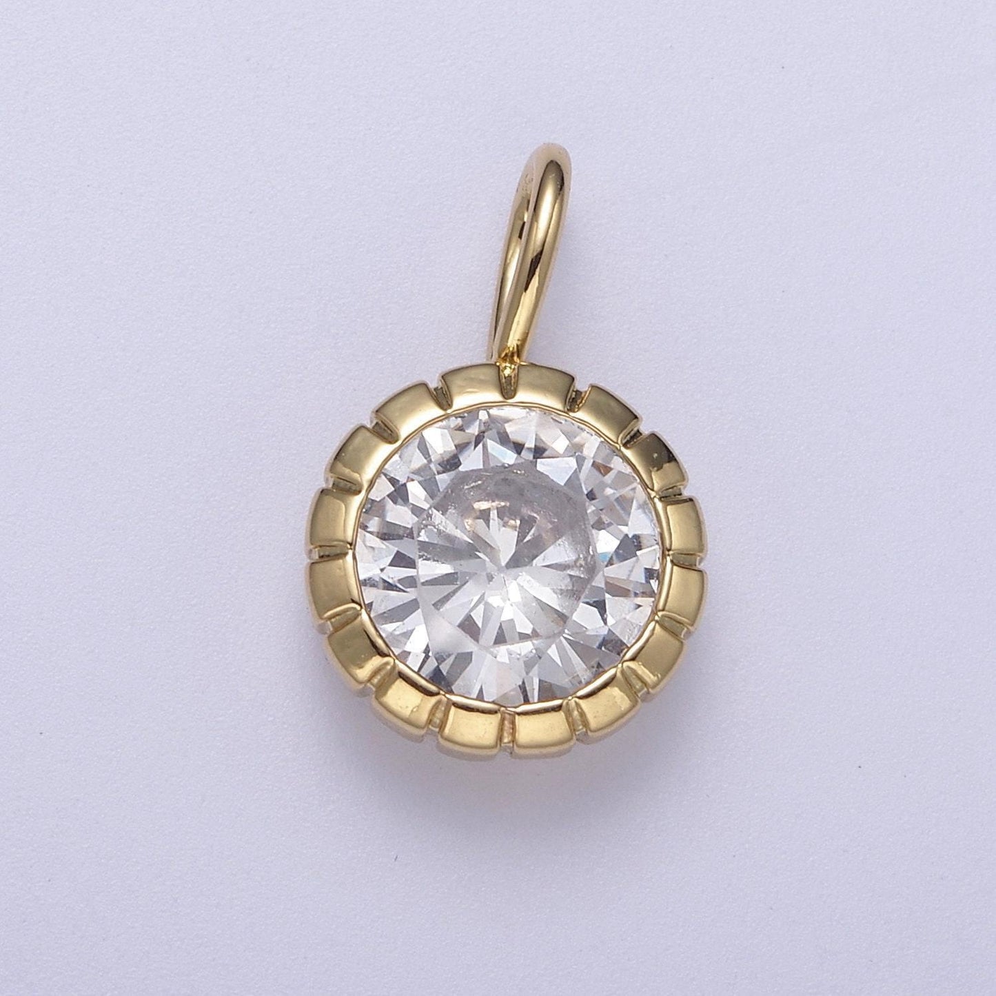 Dainty gold round charm cubic zirconia circle pendant cz solitaire pendant tiny bezel set h-177