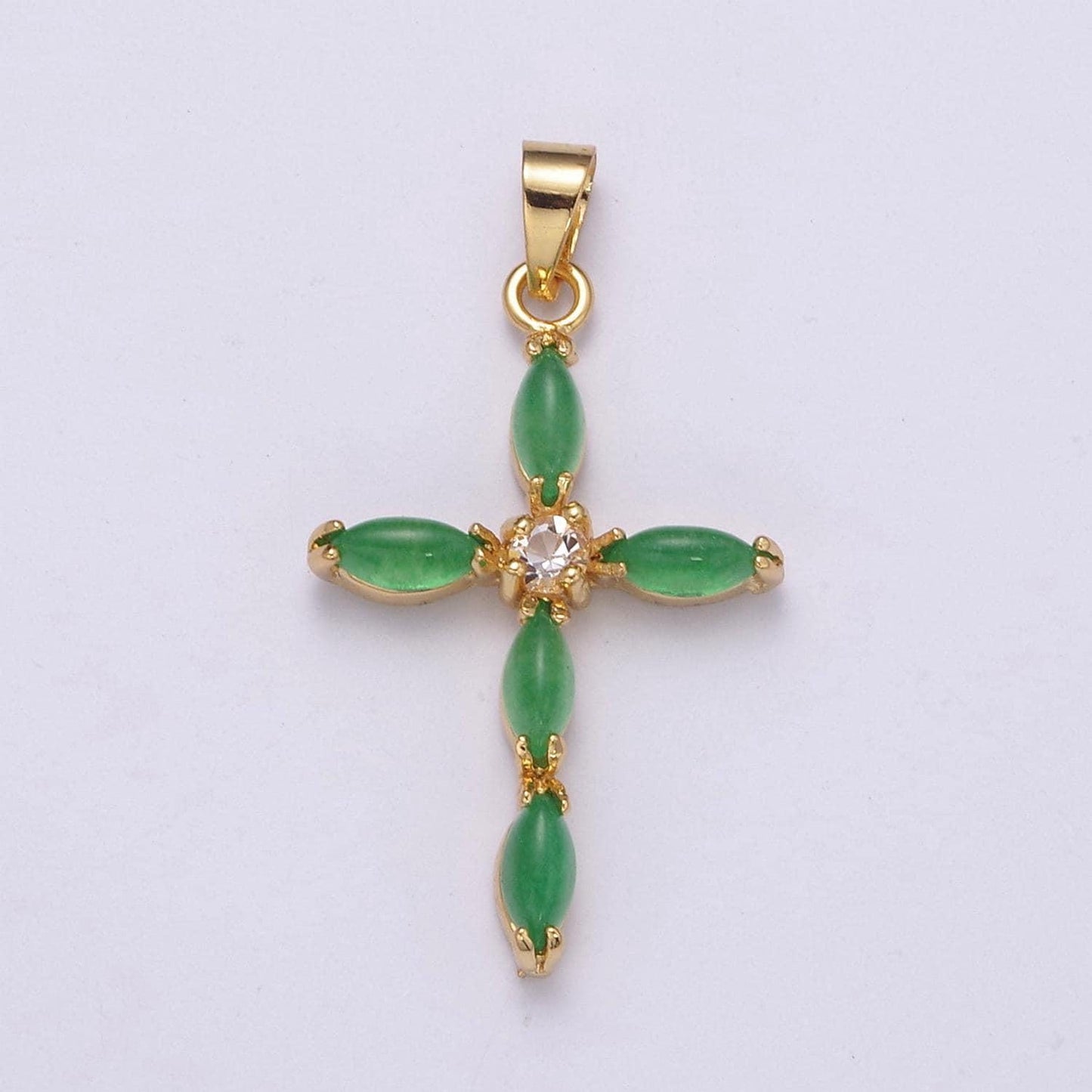 Green jade dainty cross pendant | ah-346