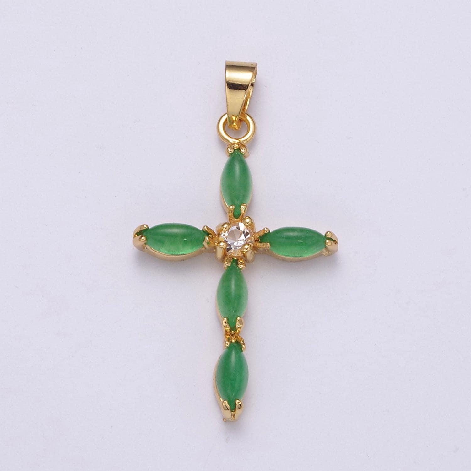 Green jade dainty cross pendant | ah-346