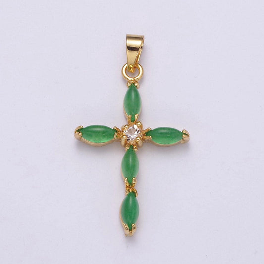 Green jade dainty cross pendant | ah-346