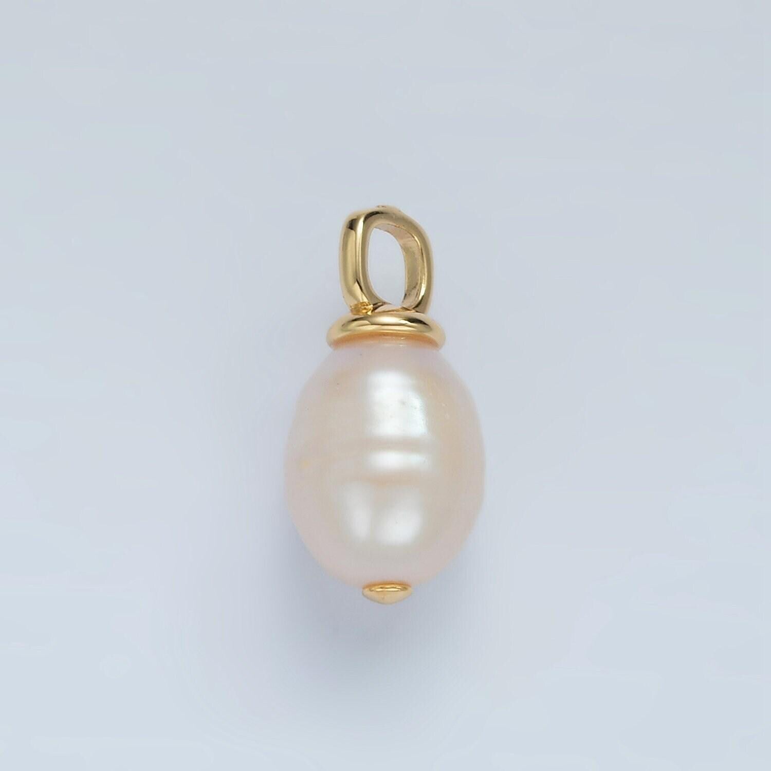 Gold filled 20mm freshwater pearl square bail drop pendant | p-1864