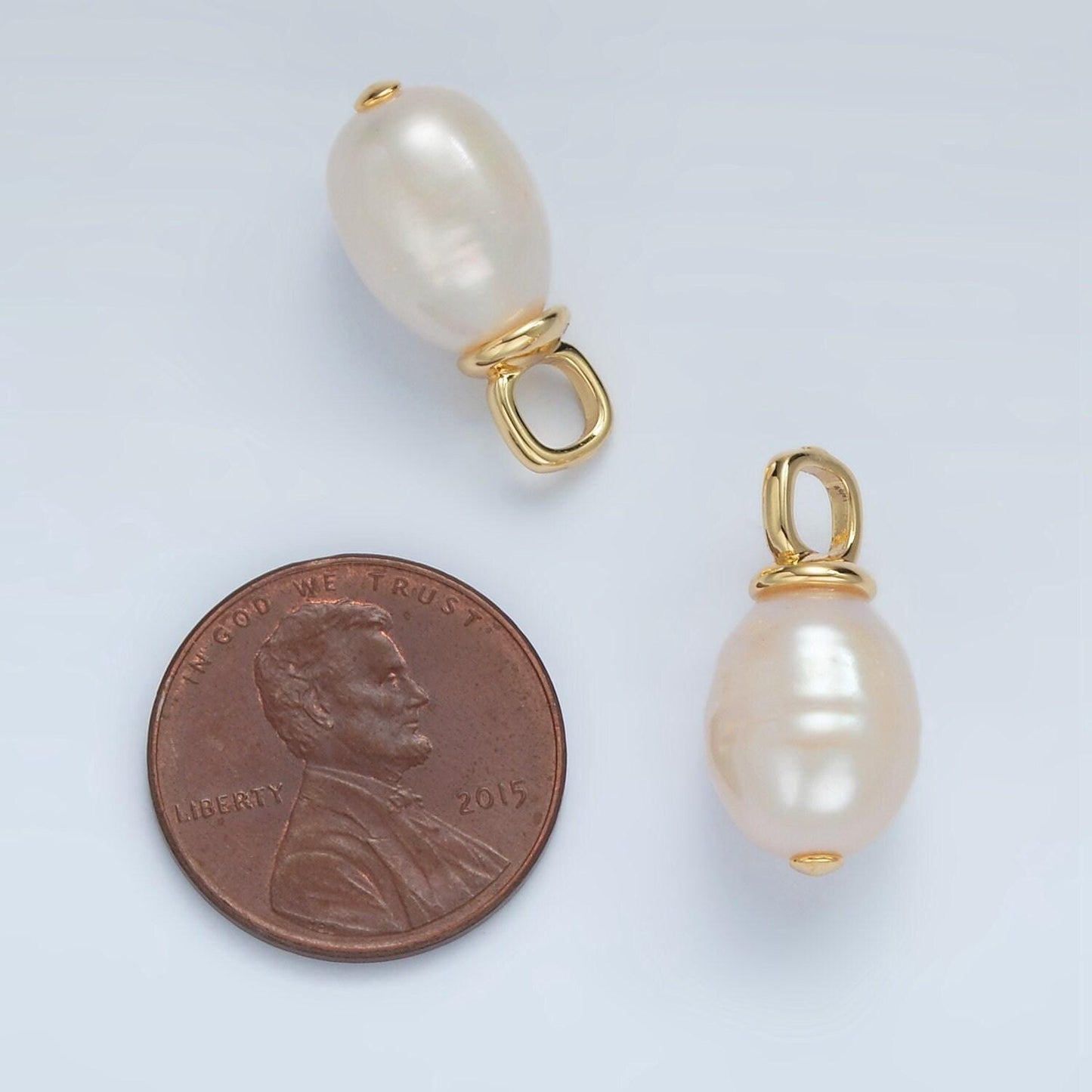 Gold filled 20mm freshwater pearl square bail drop pendant | p-1864