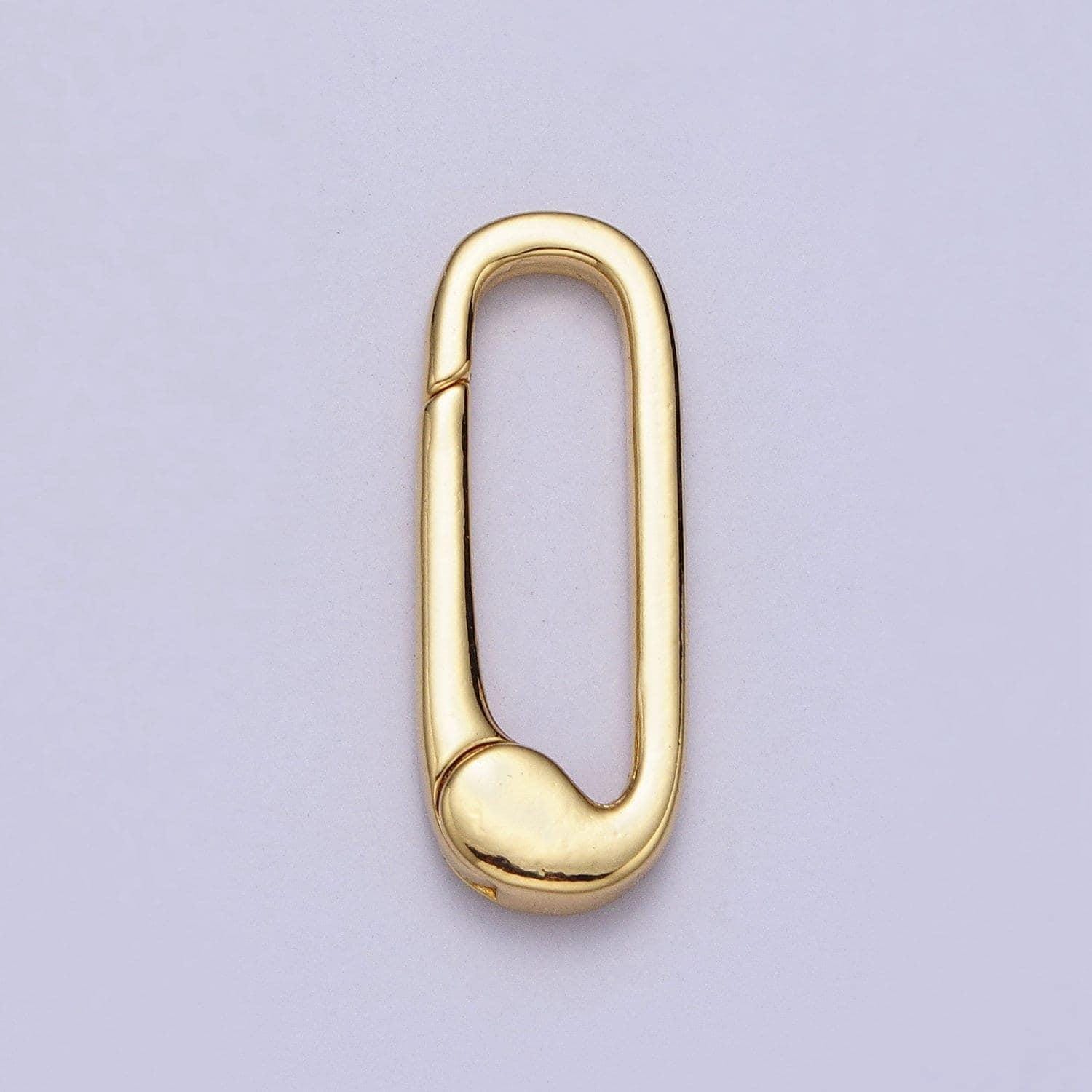 Gold push in oval clasp for charm holder clasp pendants, 23.8x8.9mm, clasp enhancer necklace component z-38