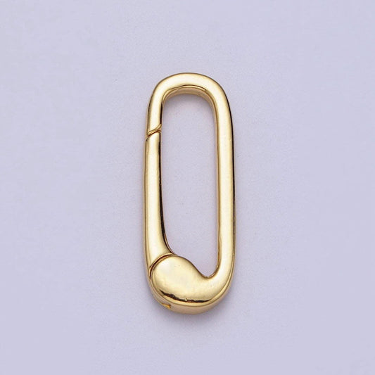 Gold push in oval clasp for charm holder clasp pendants, 23.8x8.9mm, clasp enhancer necklace component z-38