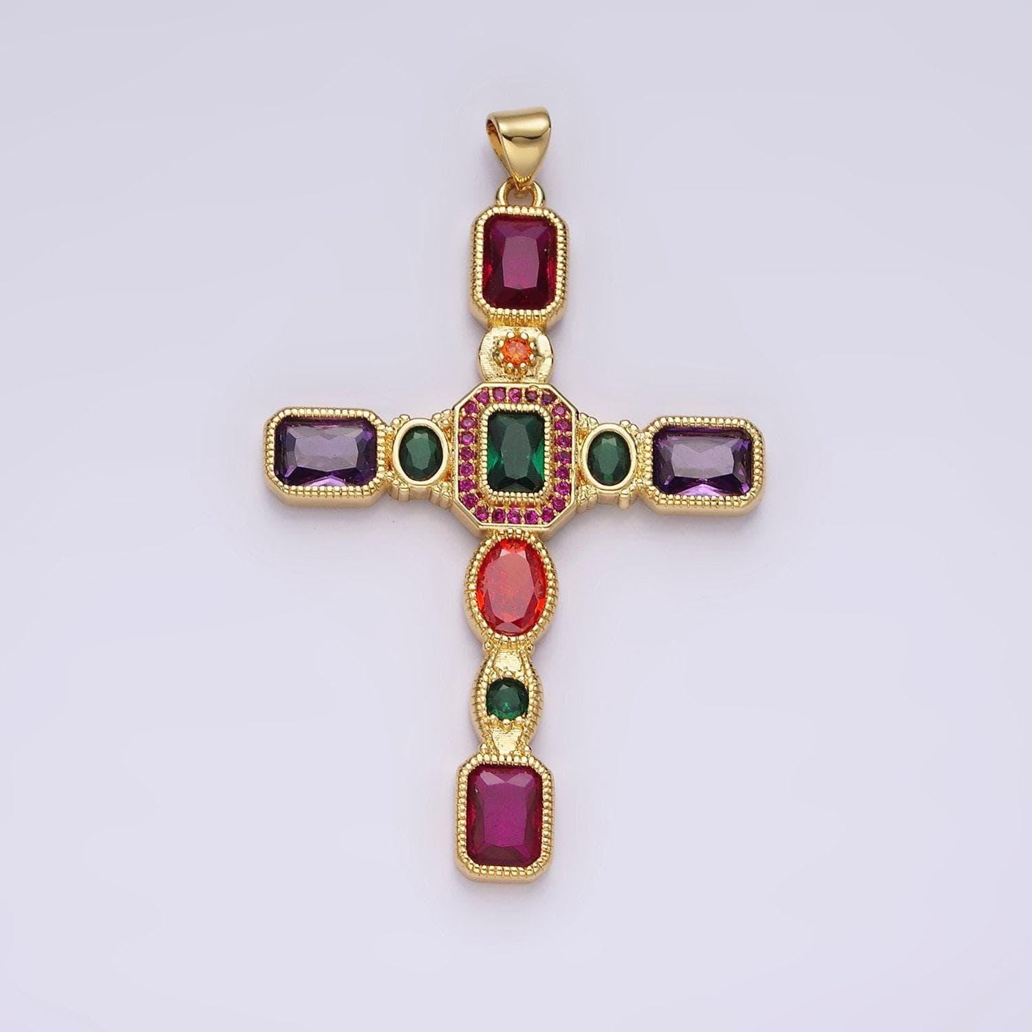 14k gold filled multicolor cz geometric latin cross pendant | n1885