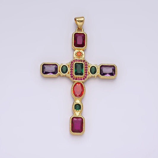 14k gold filled multicolor cz geometric latin cross pendant | n1885