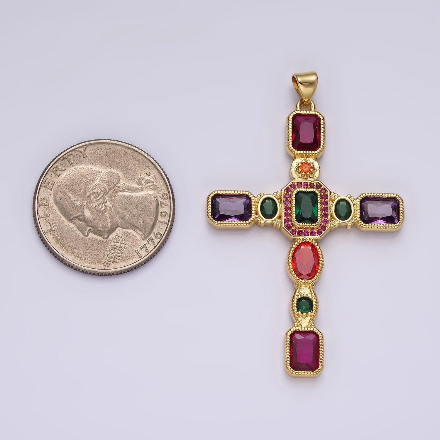14k gold filled multicolor cz geometric latin cross pendant | n1885