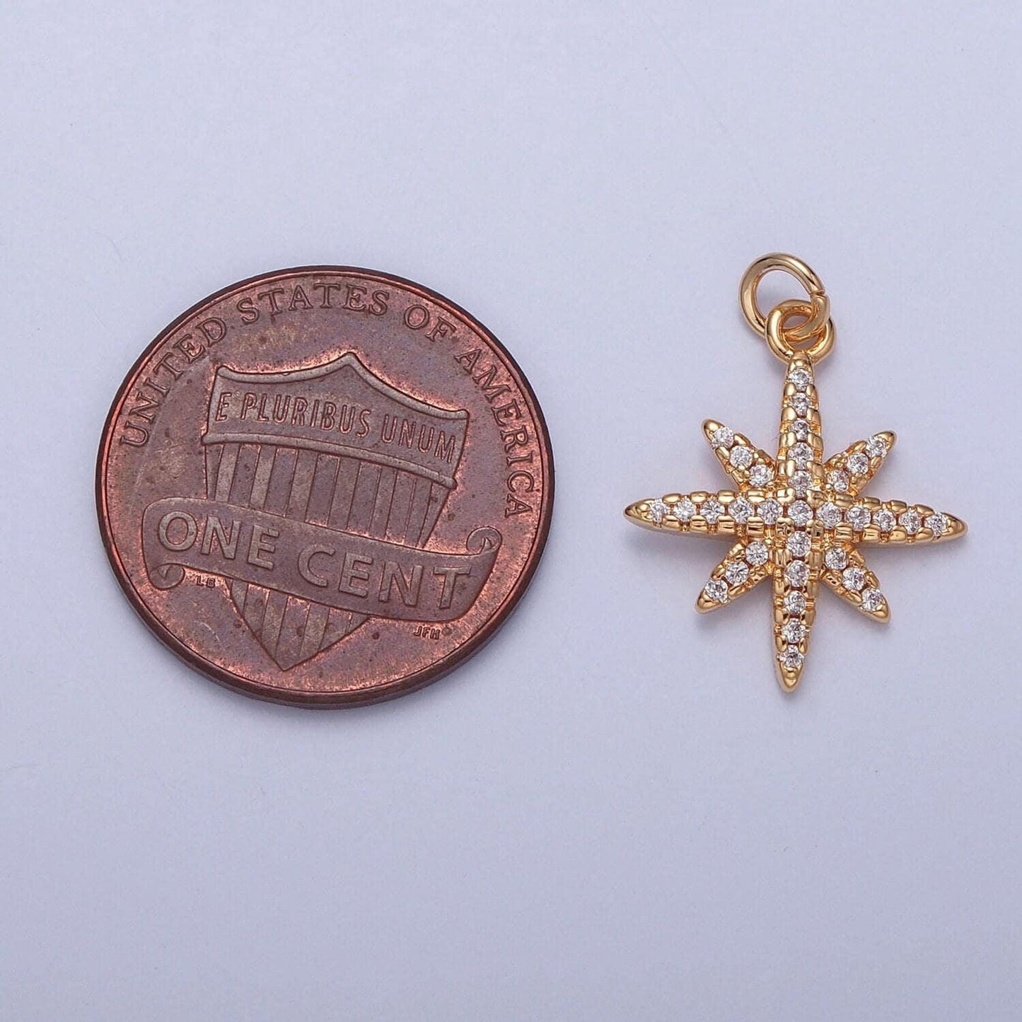 16k gold dainty eight-pointed starburst north bright stars charm cubic zirconia charm micro pave cz stars pendant | x-263