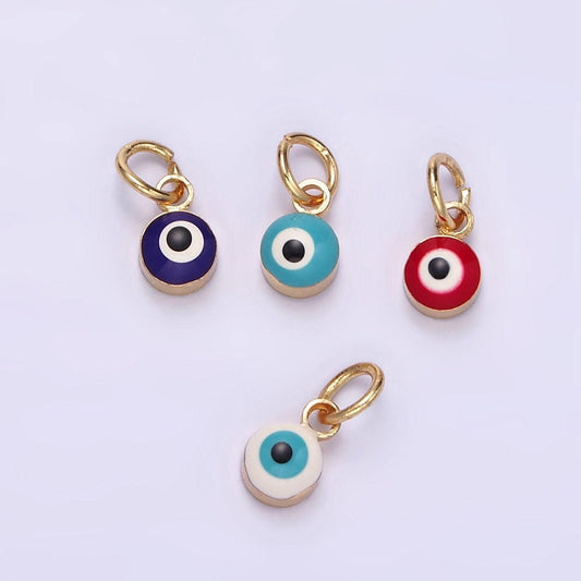 14k gold filled white, blue evil eye enamel 4mm round charm | n1151 n1152