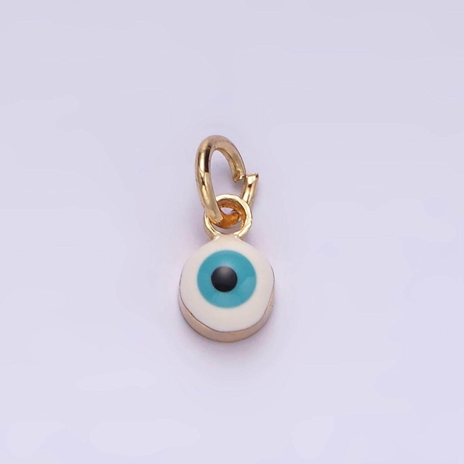 14k gold filled white, blue evil eye enamel 4mm round charm | n1151 n1152