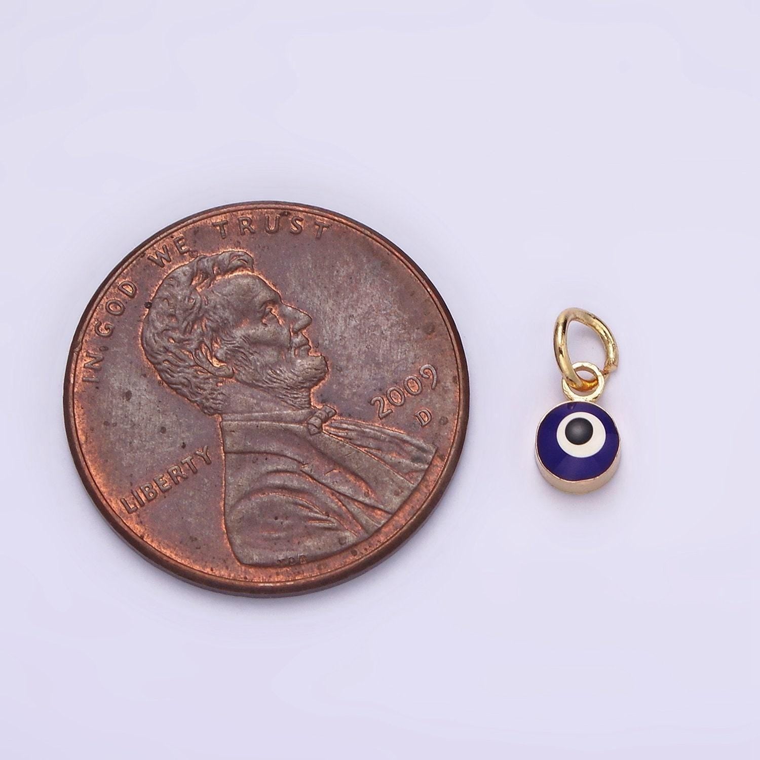 14k gold filled white, blue evil eye enamel 4mm round charm | n1151 n1152