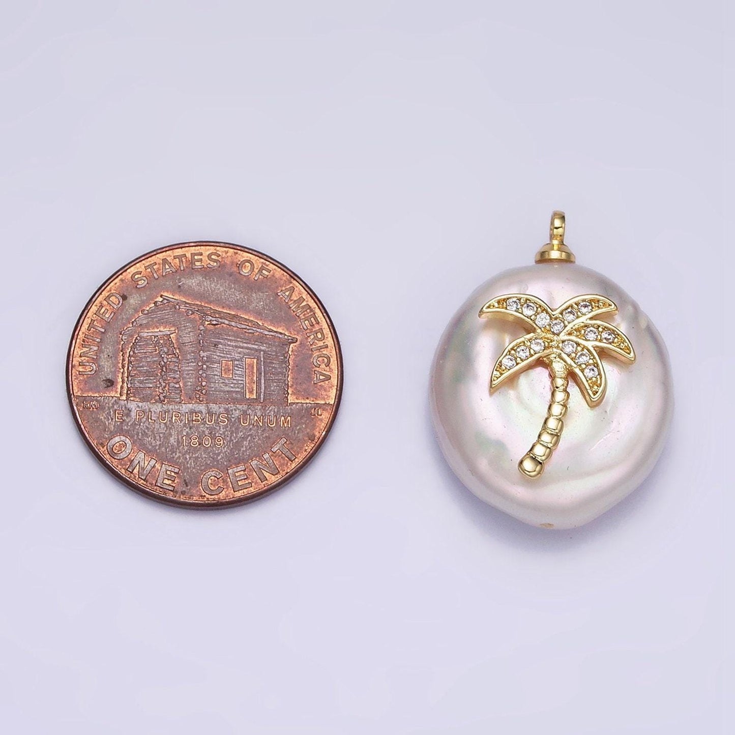16k gold filled palm tree micro paved cz freshwater pearl charm for bracelet necklace component hawaii california beach inspired | ac1331