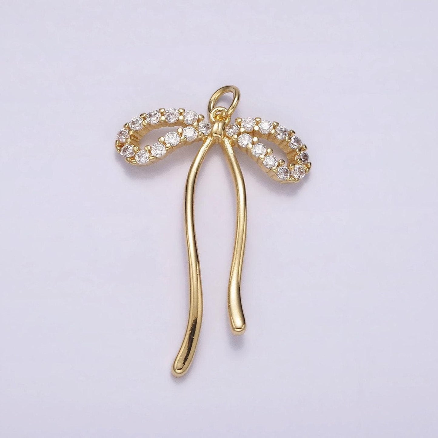 14k gold filled 30mm ribbon bow micro paved cz charm | ag495