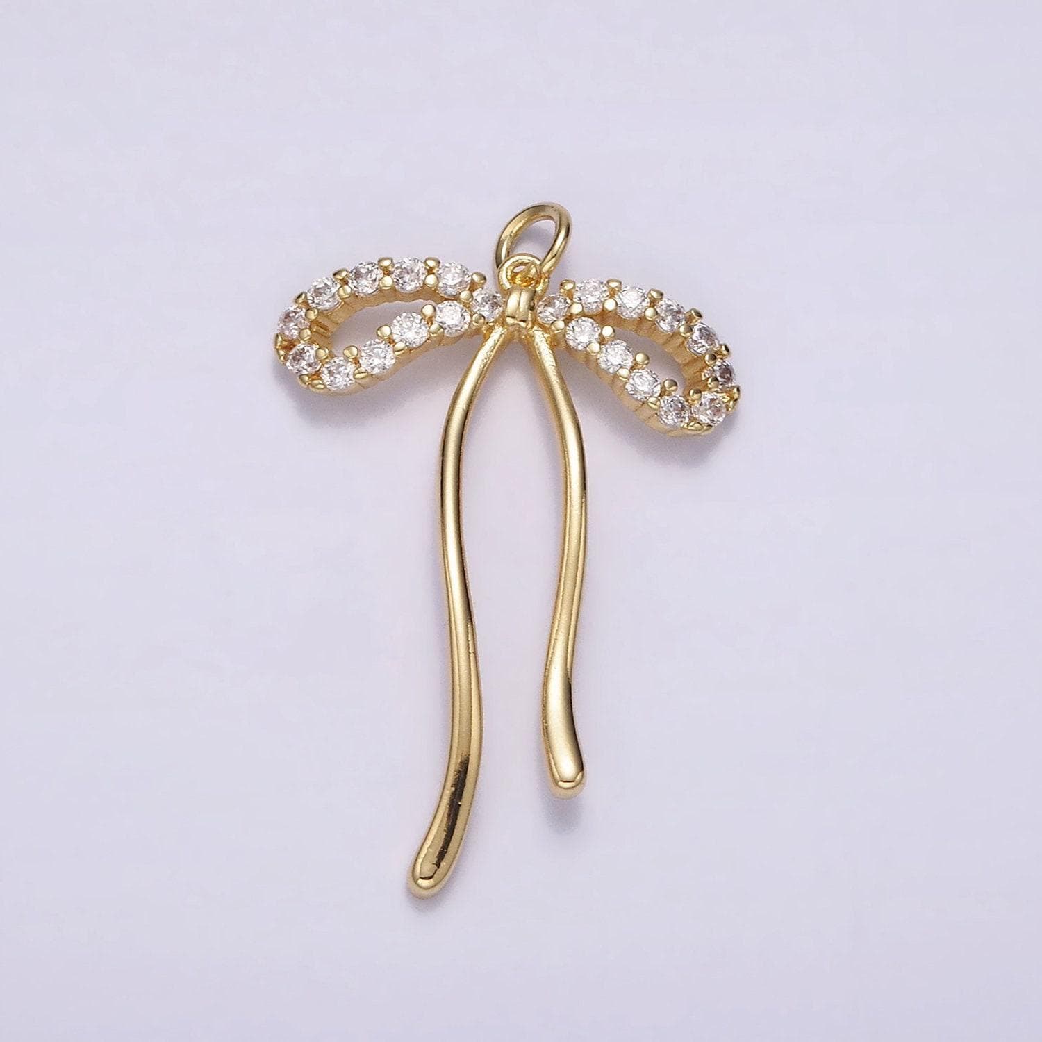 14k gold filled 30mm ribbon bow micro paved cz charm | ag495