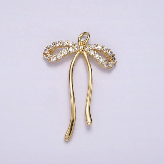 14k gold filled 30mm ribbon bow micro paved cz charm | ag495