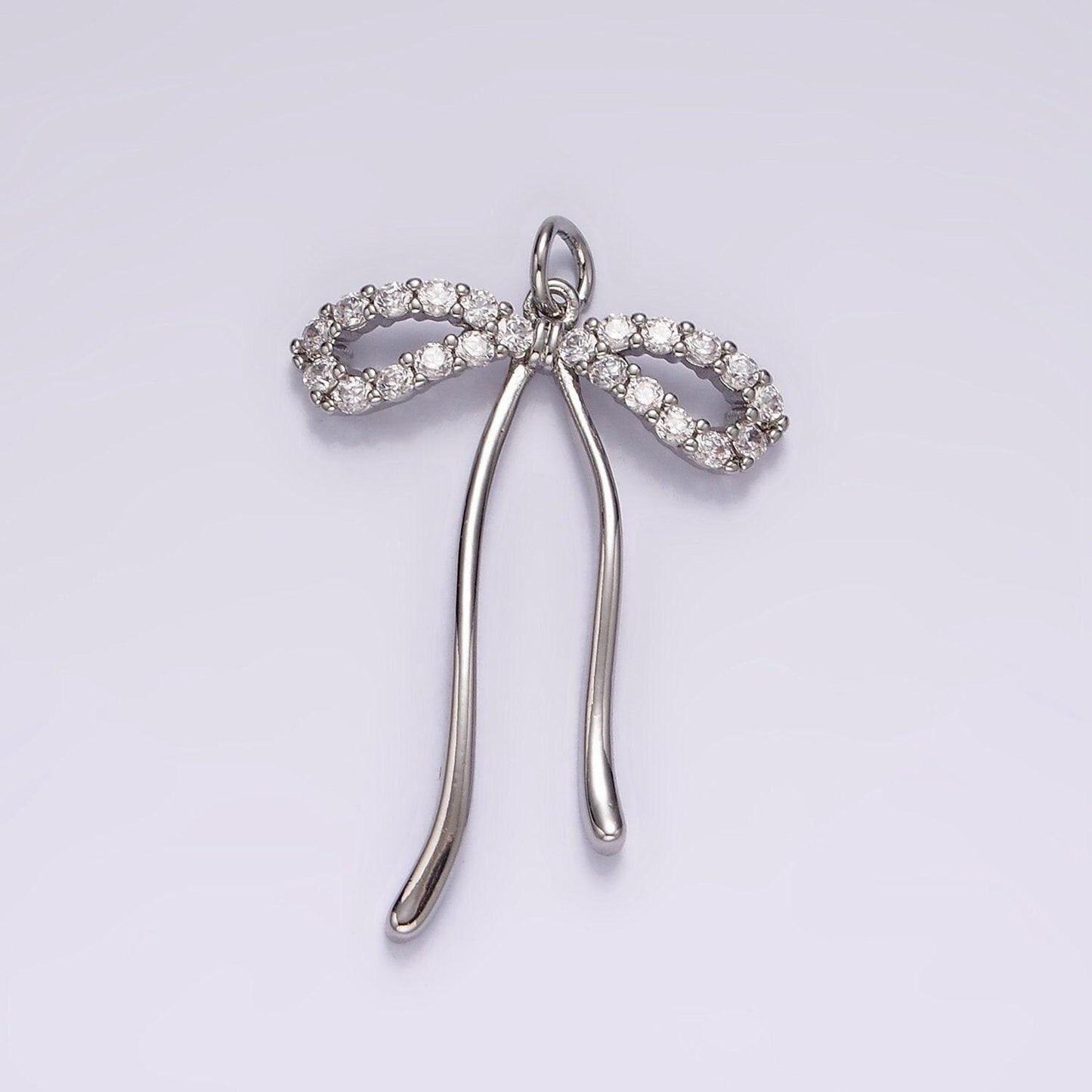 14k gold filled 30mm ribbon bow micro paved cz charm | ag495