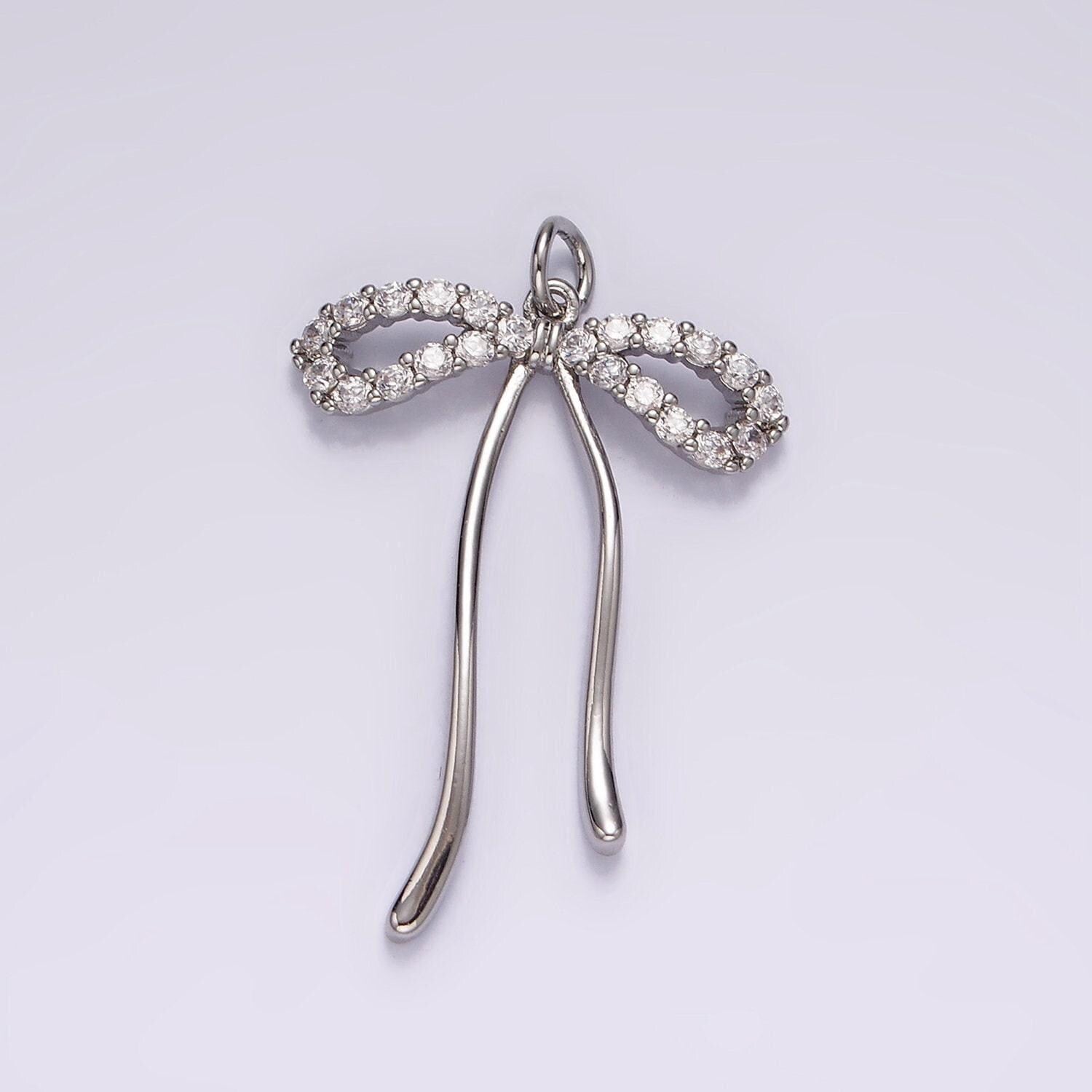 14k gold filled 30mm ribbon bow micro paved cz charm | ag495