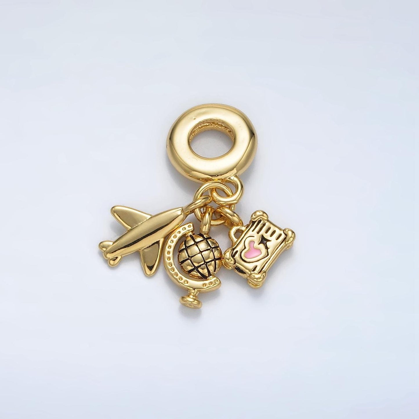 24k gold filled travel theme plane globe suitcase rondelle bail drop pendant | ac-088