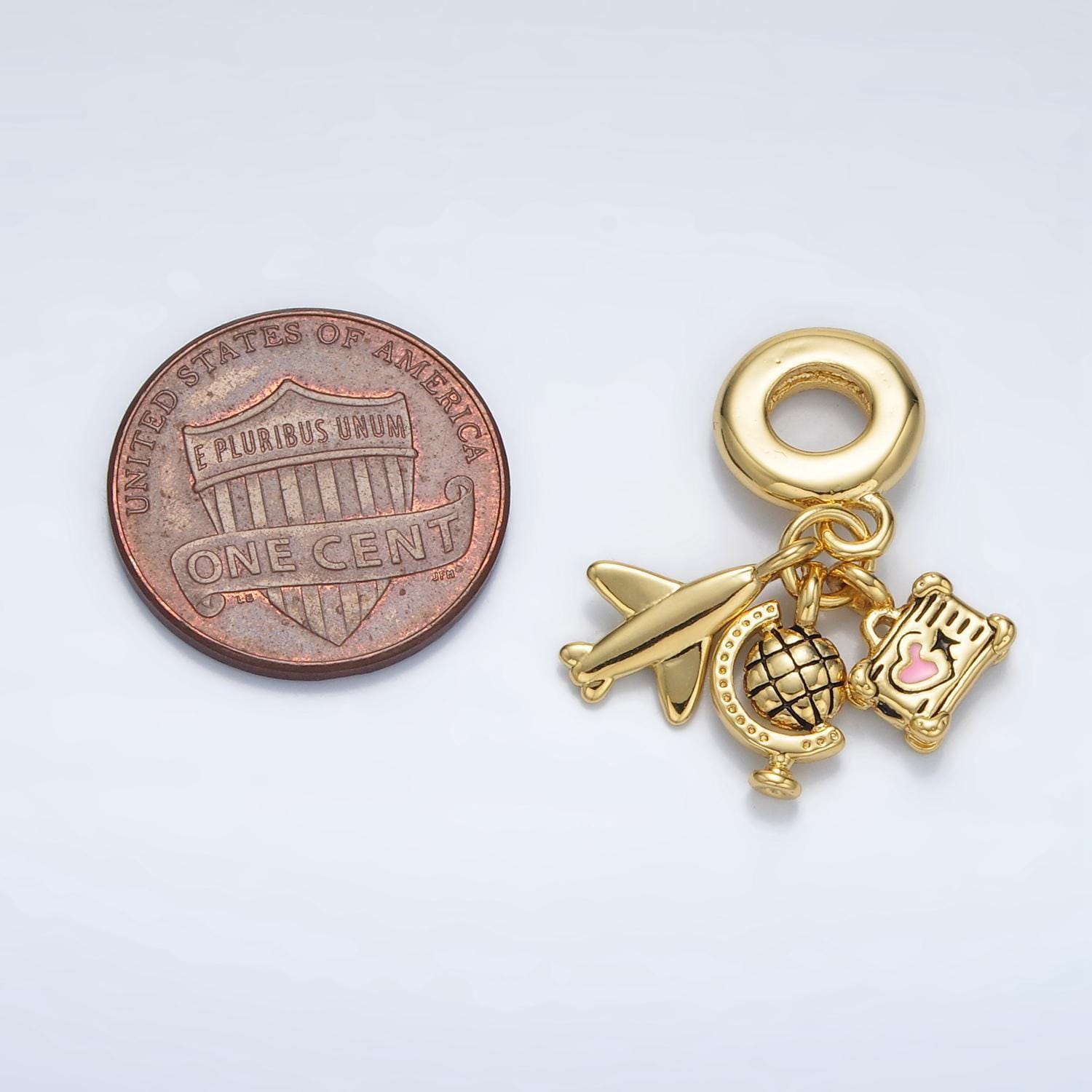 24k gold filled travel theme plane globe suitcase rondelle bail drop pendant | ac-088