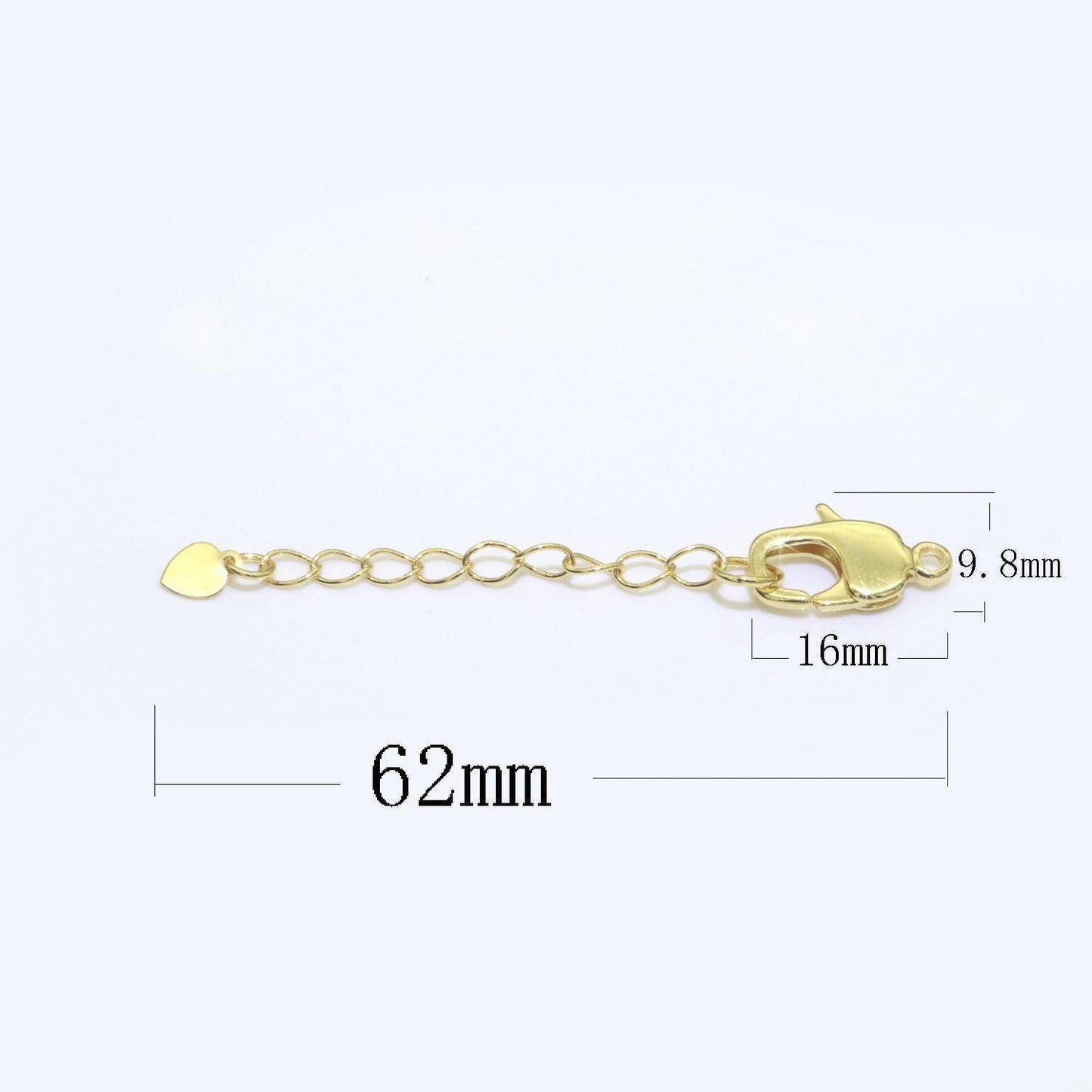2.5 inch gold filled chain extender for necklace bracelet supply component findings extenders w/ heart charm + lobster clasp