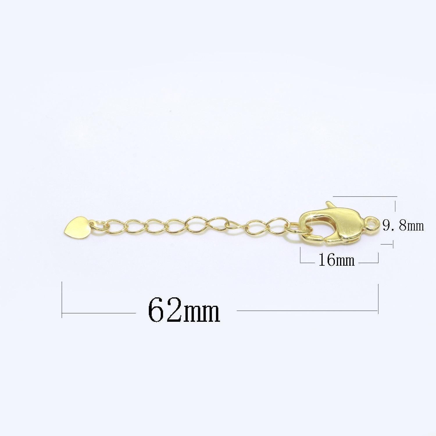2.5 inch gold filled chain extender for necklace bracelet supply component findings extenders w/ heart charm + lobster clasp