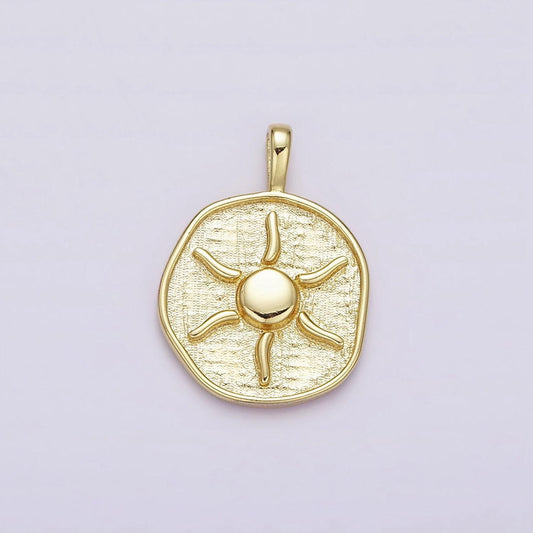 16k gold filled sun charm bohemian yoga coin round pendant | aa630