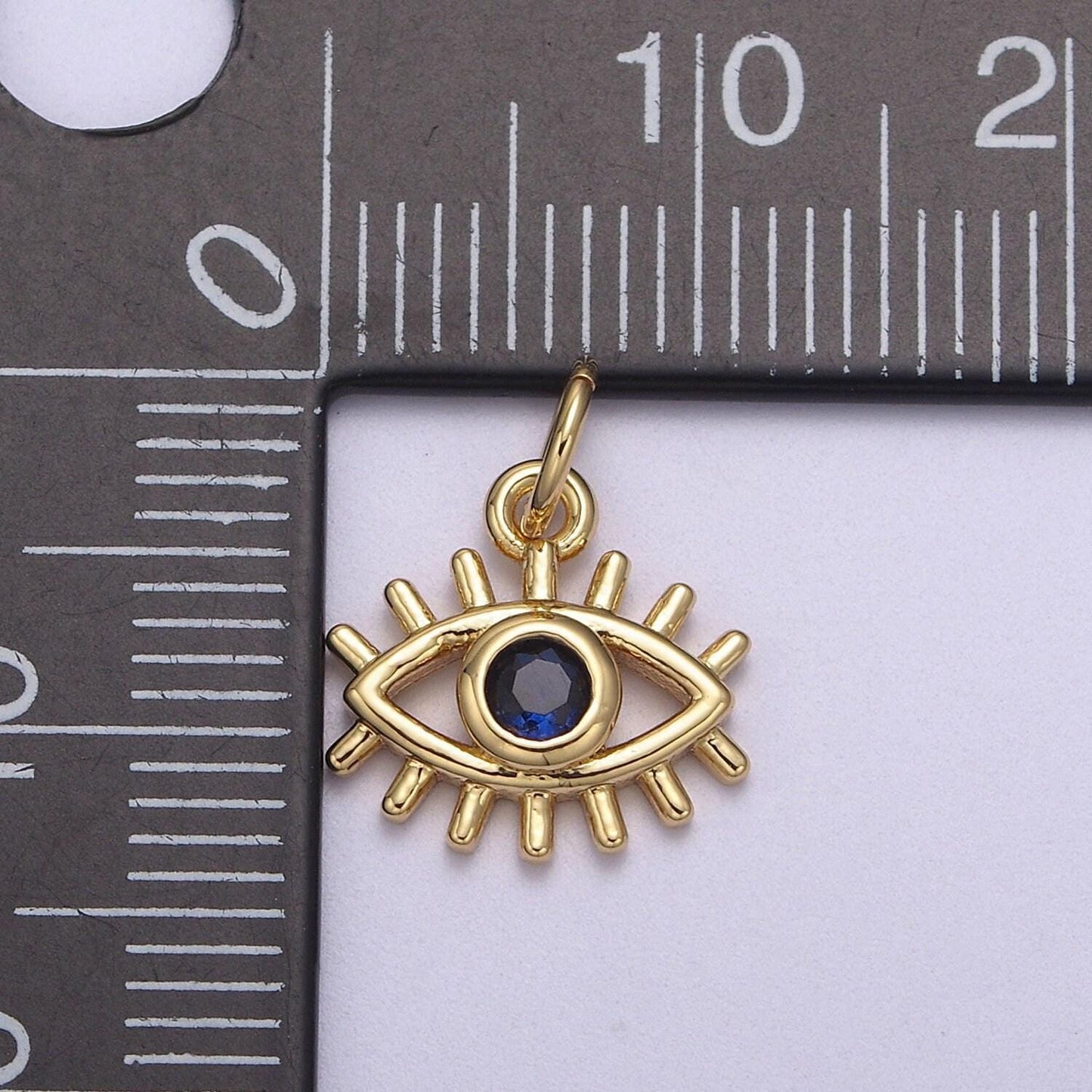 Micro blue cubic zirconia evil eye charm gold filled tiny pendant diy small amulet piece n-877