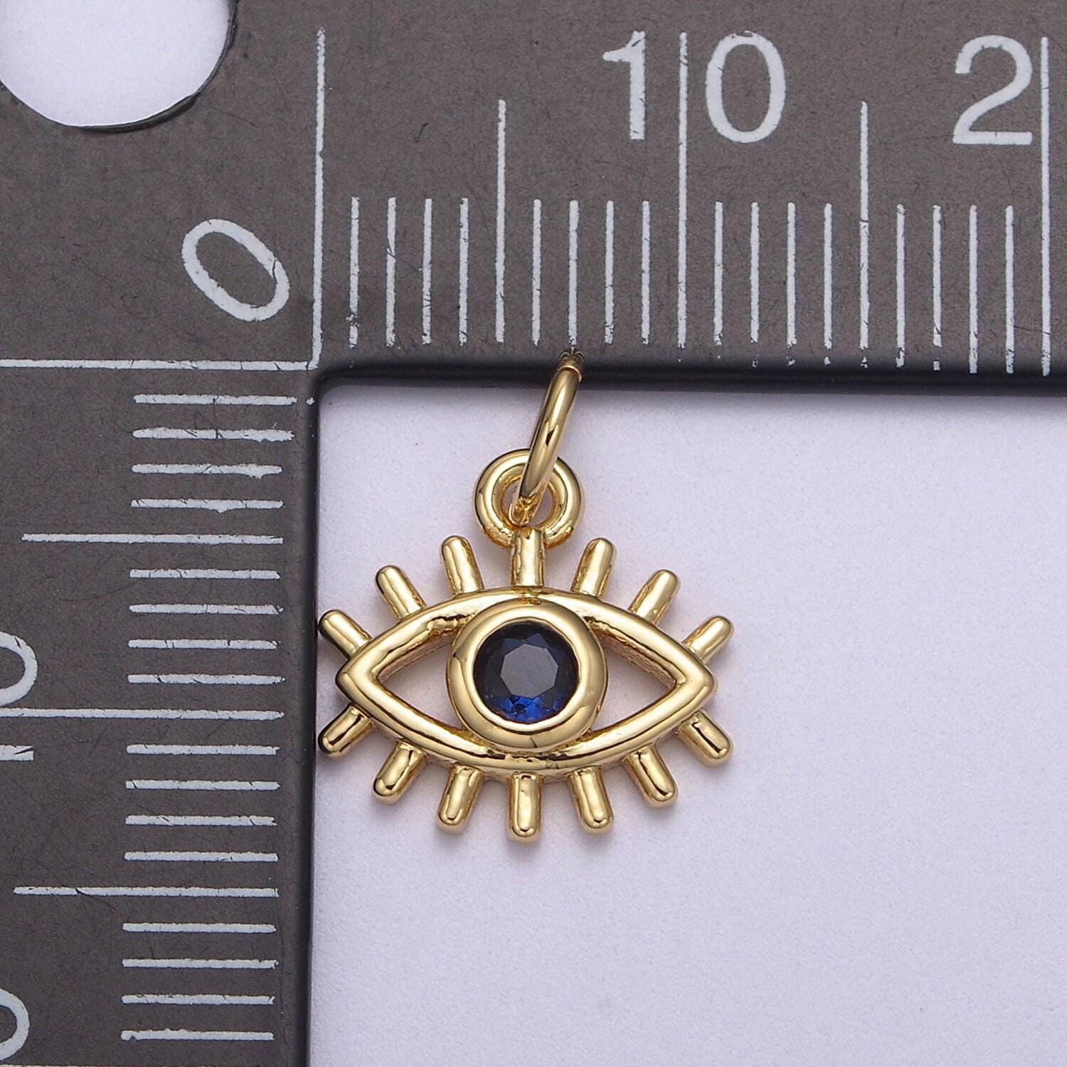 Micro blue cubic zirconia evil eye charm gold filled tiny pendant diy small amulet piece n-877