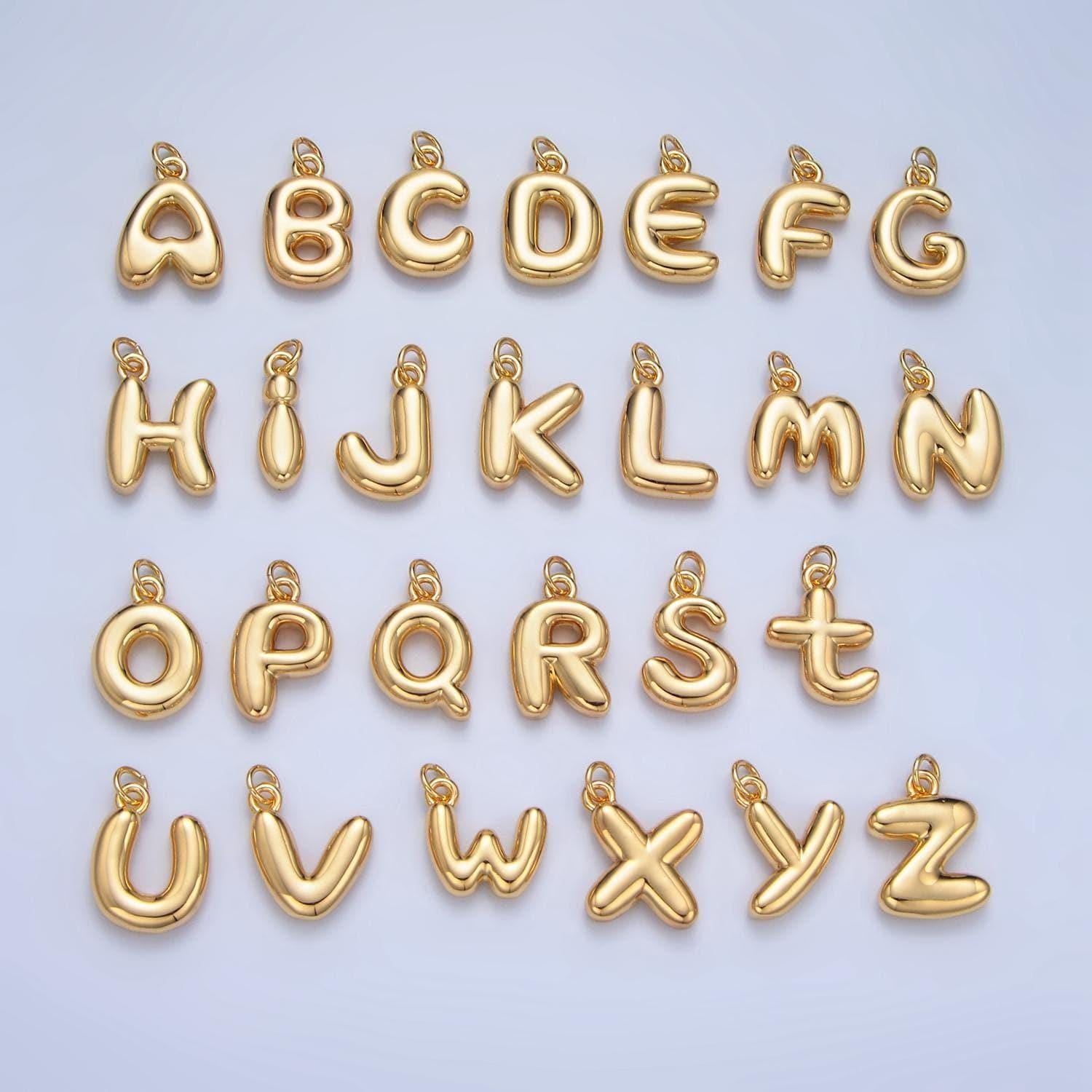 18k gold filled alphabet balloon initial charm dainty puffy letter charm necklace bubble font style necklace bracelet a1513