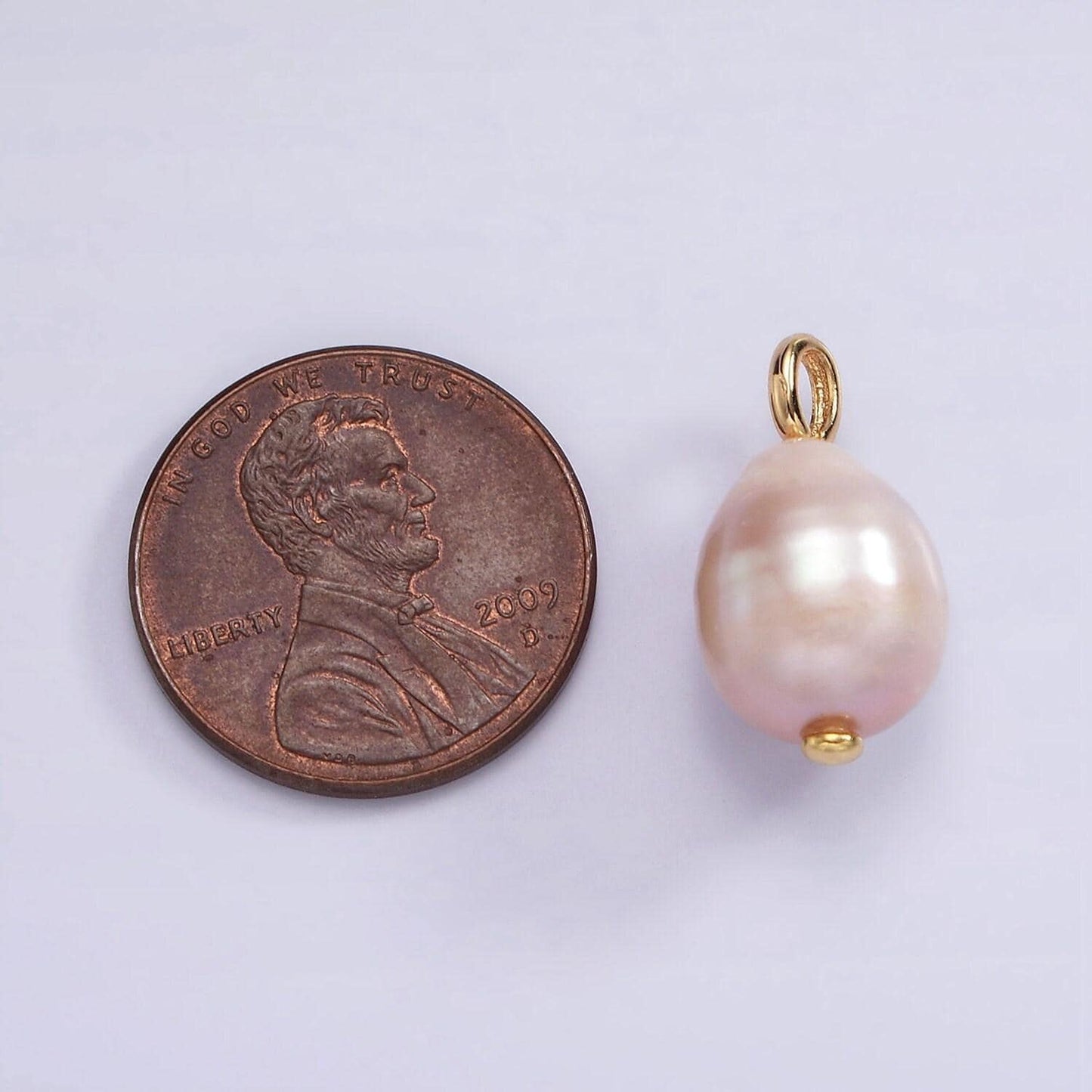 14k gold filled 17mm pink freshwater pearl drop pendant | p1651