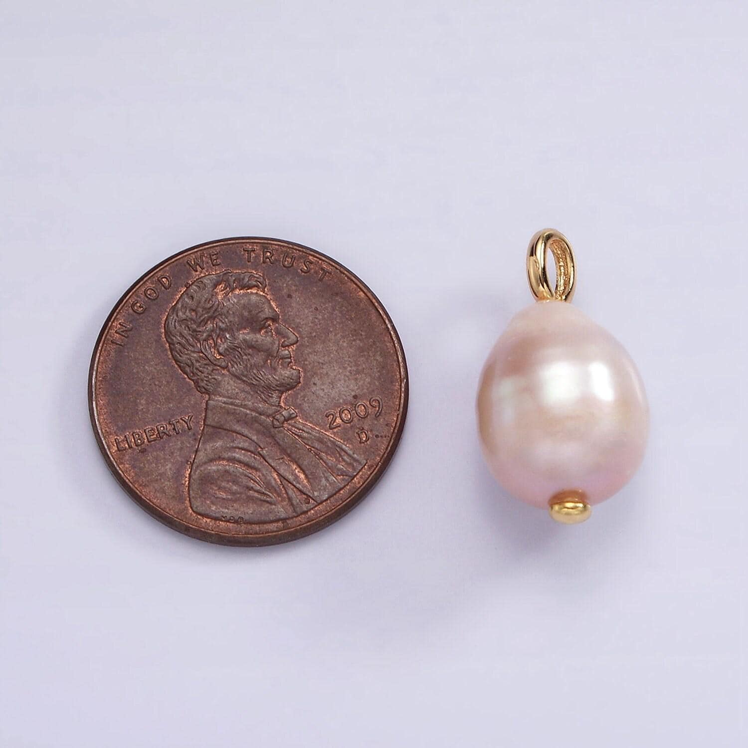 14k gold filled 17mm pink freshwater pearl drop pendant | p1651