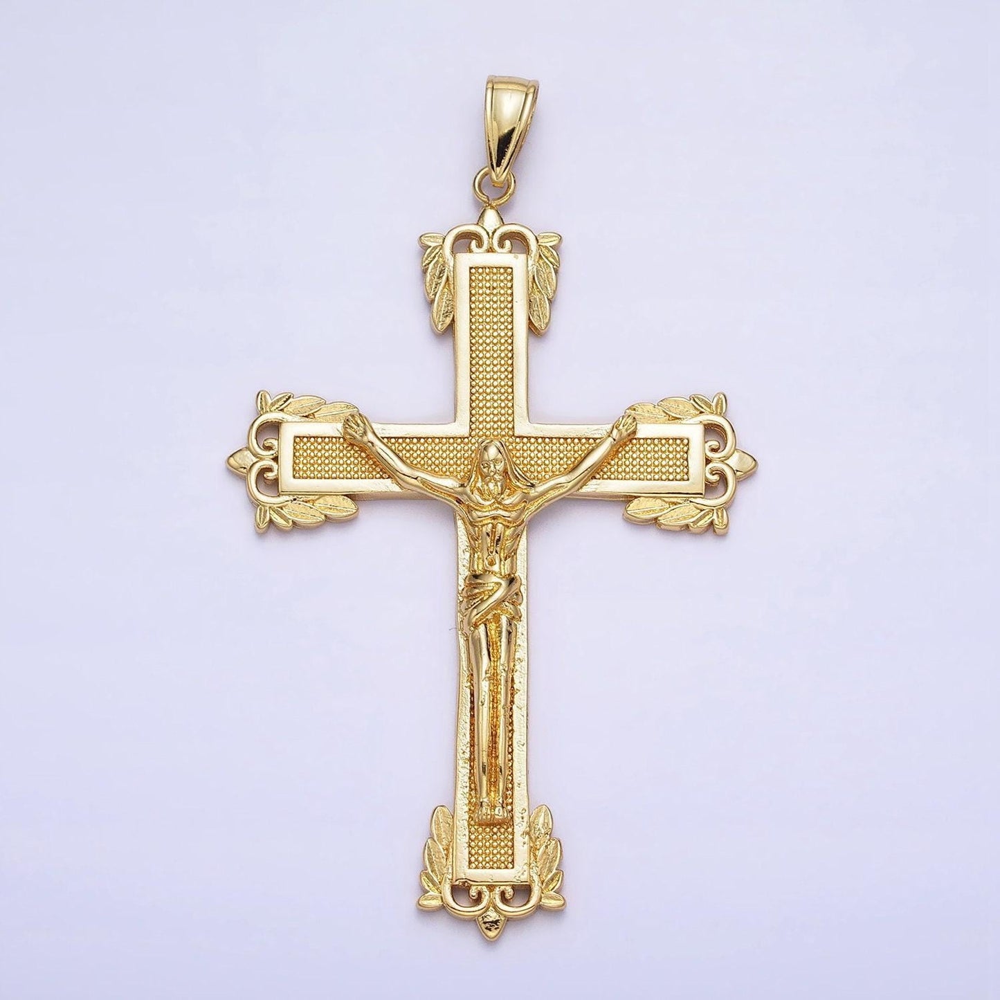 Big statement 24k gold filled dotted textured jesus crucifix cross religious pendant | aa203