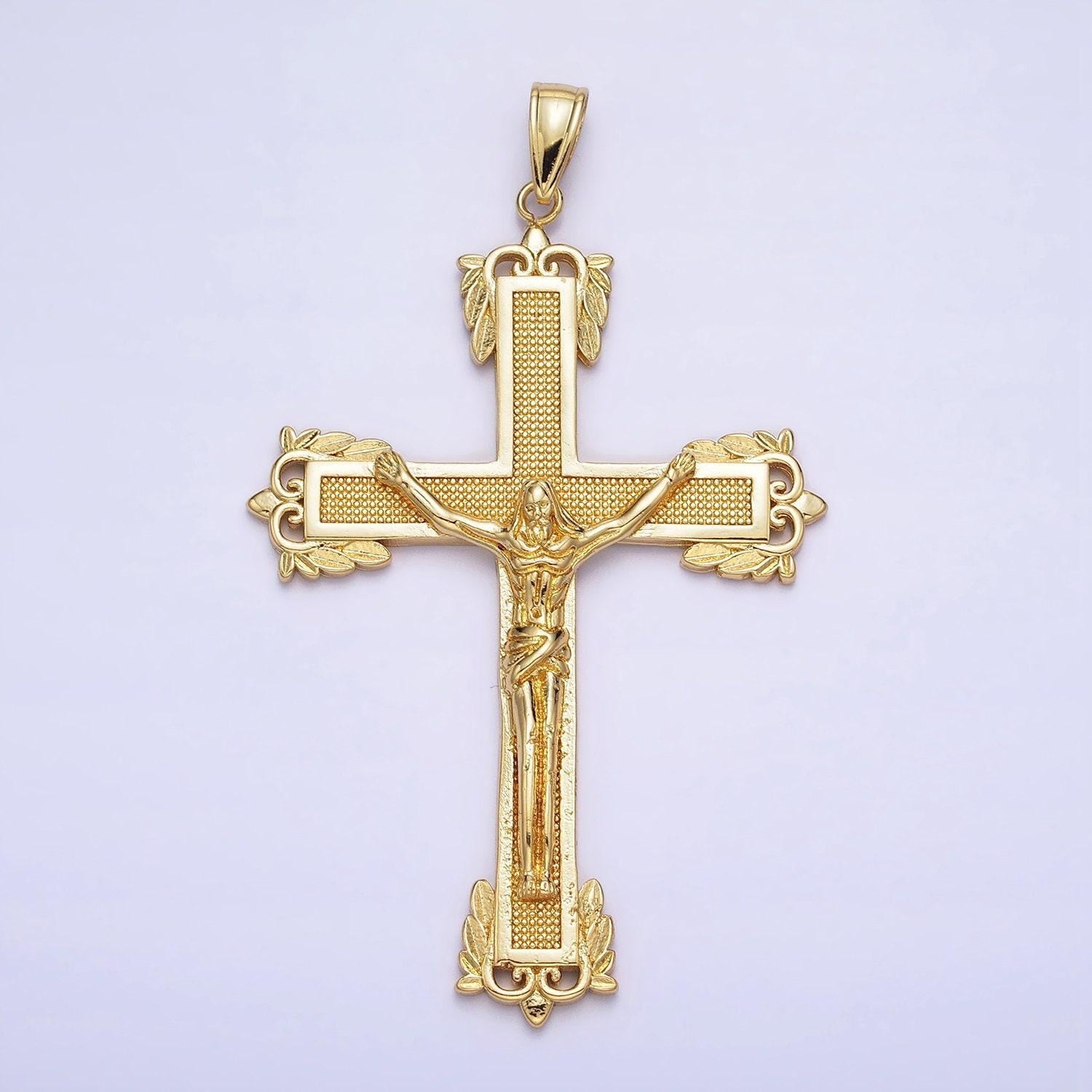 Big statement 24k gold filled dotted textured jesus crucifix cross religious pendant | aa203