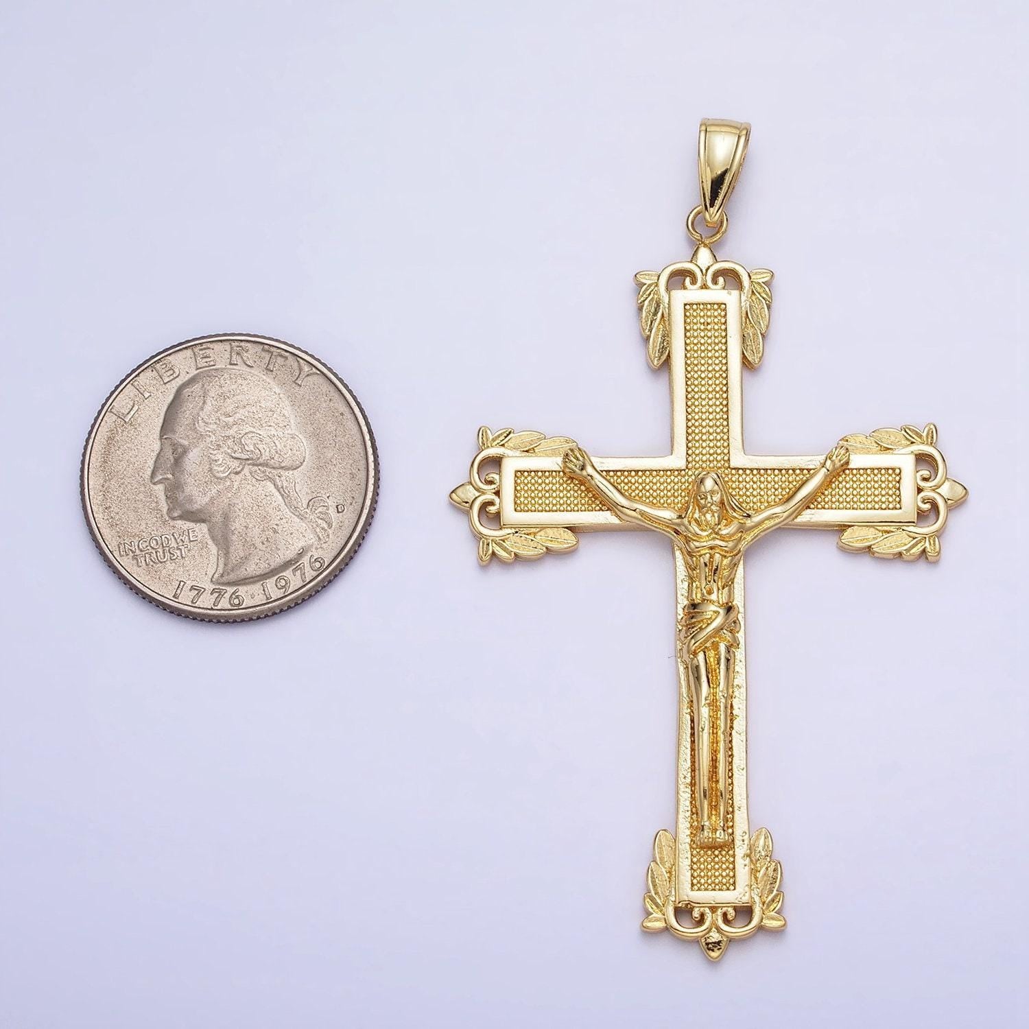 Big statement 24k gold filled dotted textured jesus crucifix cross religious pendant | aa203