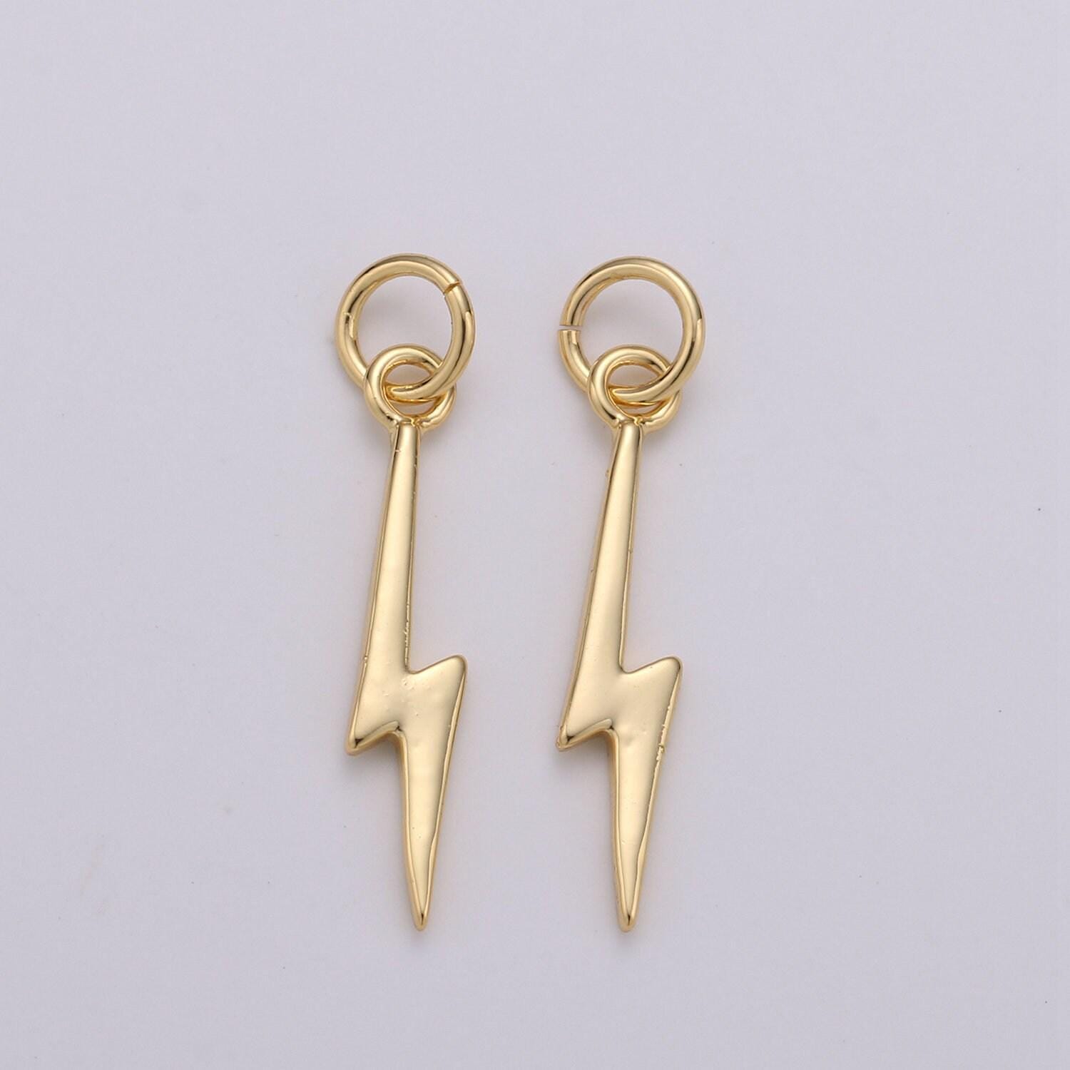 1x gold lightning bolt charms,silver bolt,wizard charm,thunder pendant 22 x 5mmdainty charm for necklace bracelet earring supply d355