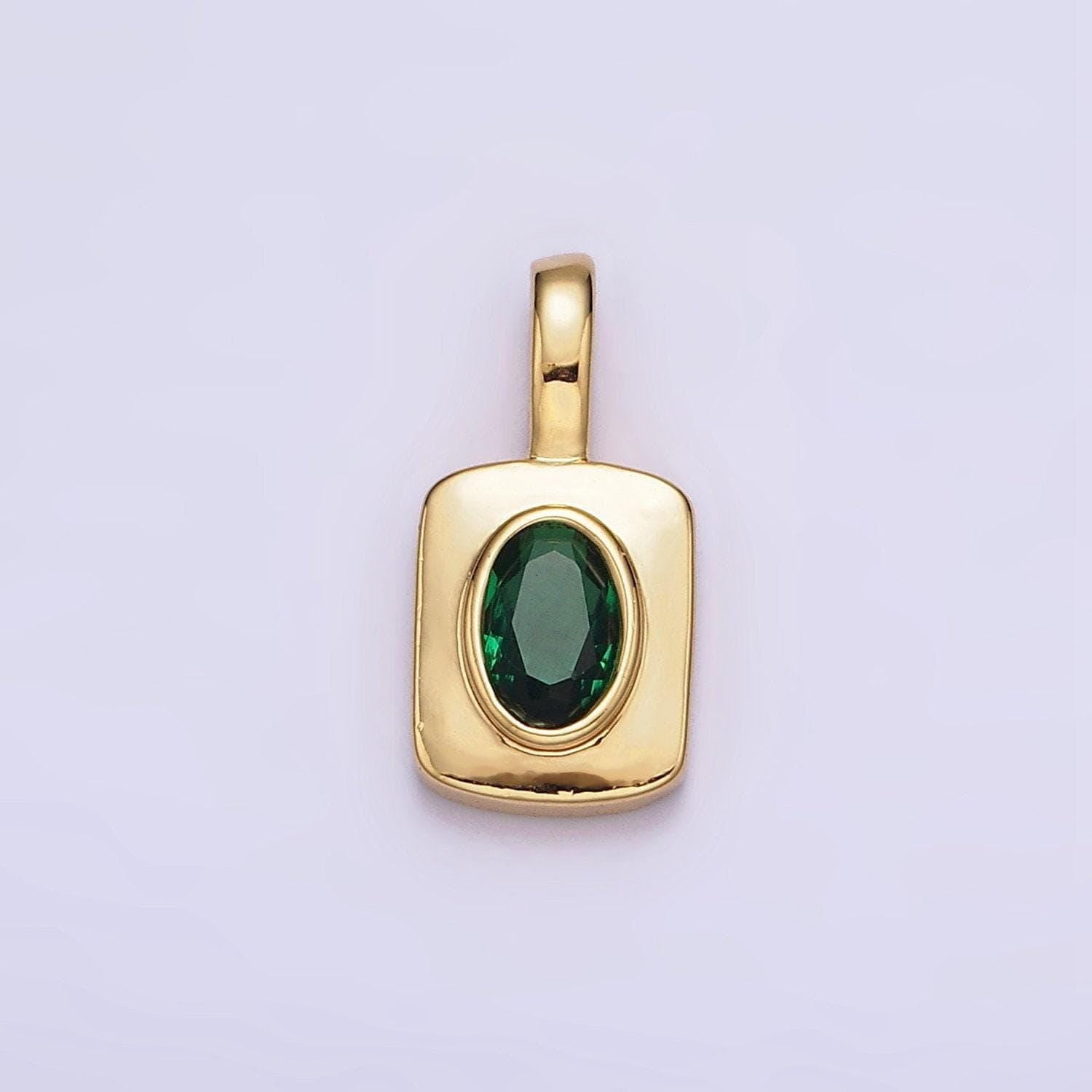 Mini tag charm with emerald green cz oval stone for necklace pendant jewelry making supply aa-571