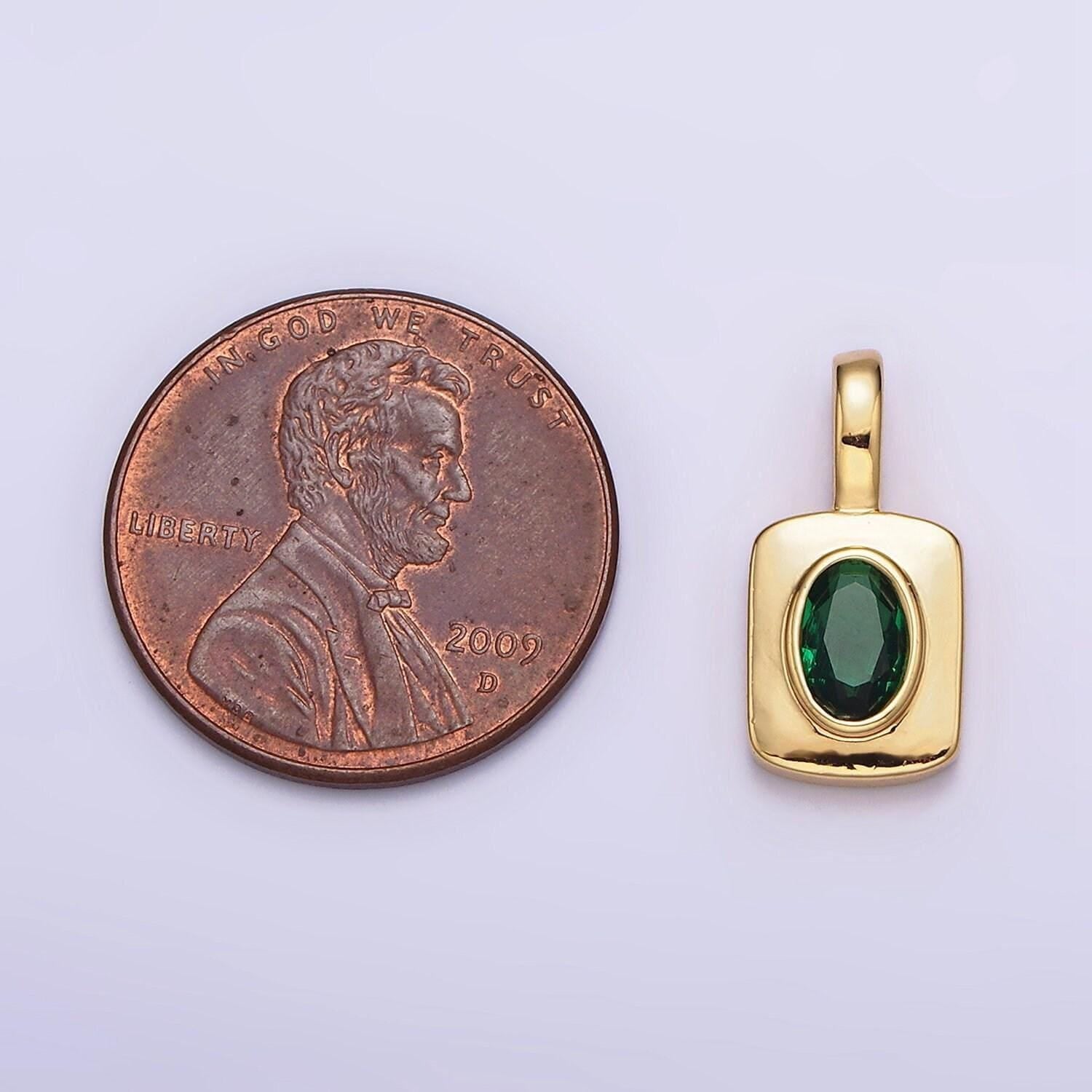 Mini tag charm with emerald green cz oval stone for necklace pendant jewelry making supply aa-571