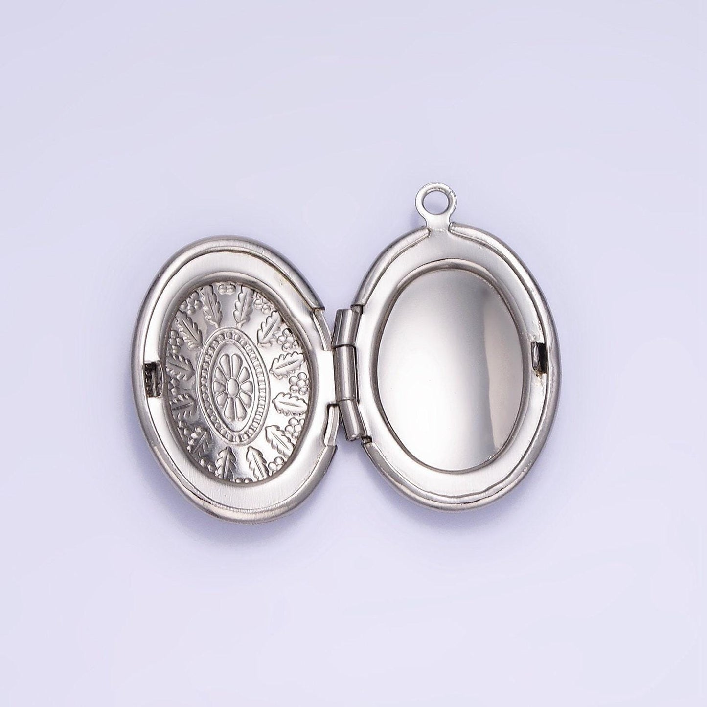 14k gold filled flower leaf nature oval dome minimalist locket charm | aa-1203
