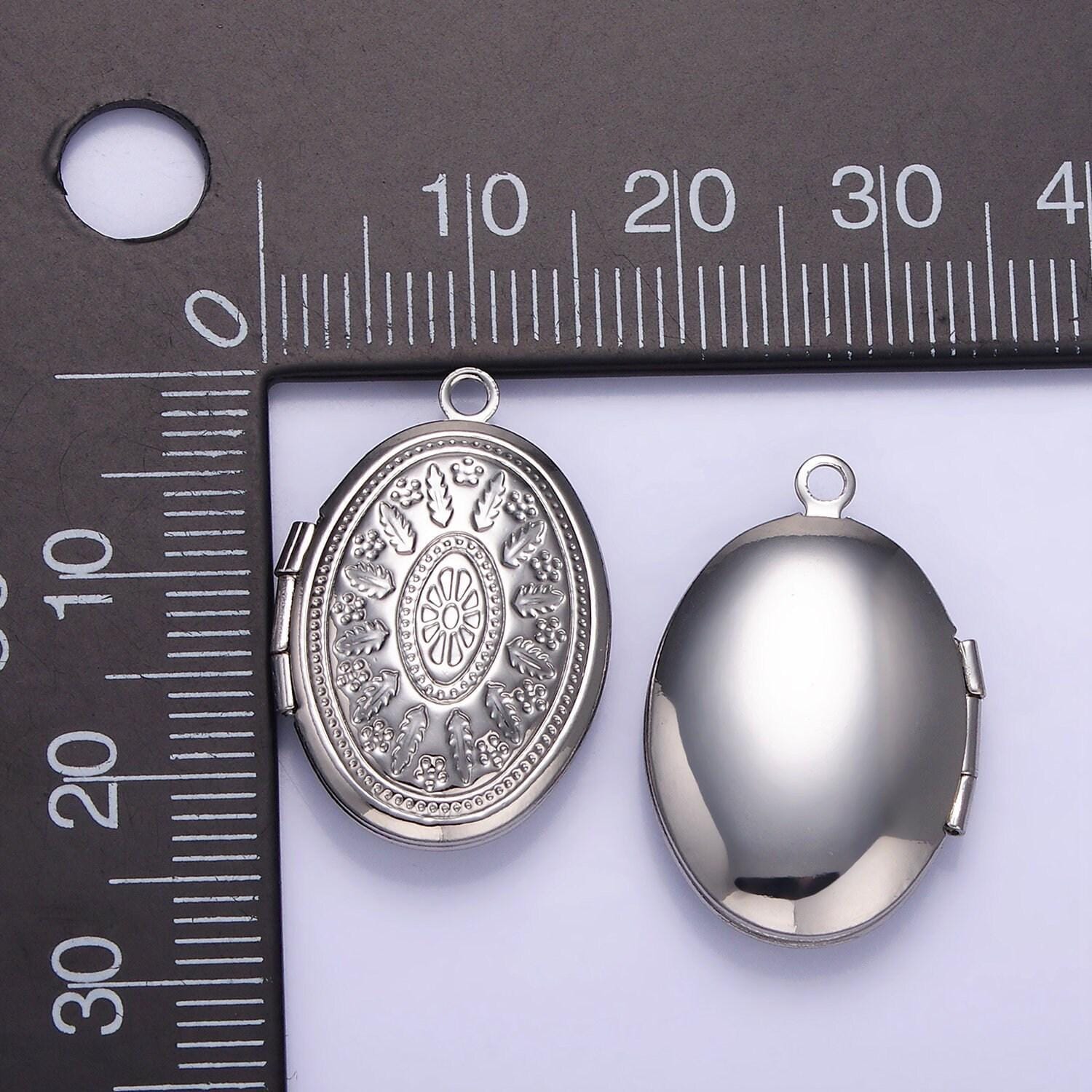 14k gold filled flower leaf nature oval dome minimalist locket charm | aa-1203