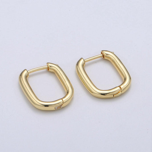 Simple gold lever backs earring, paperclip fish loop earring, oblong gold micro pave earring for diy earring - 1419
