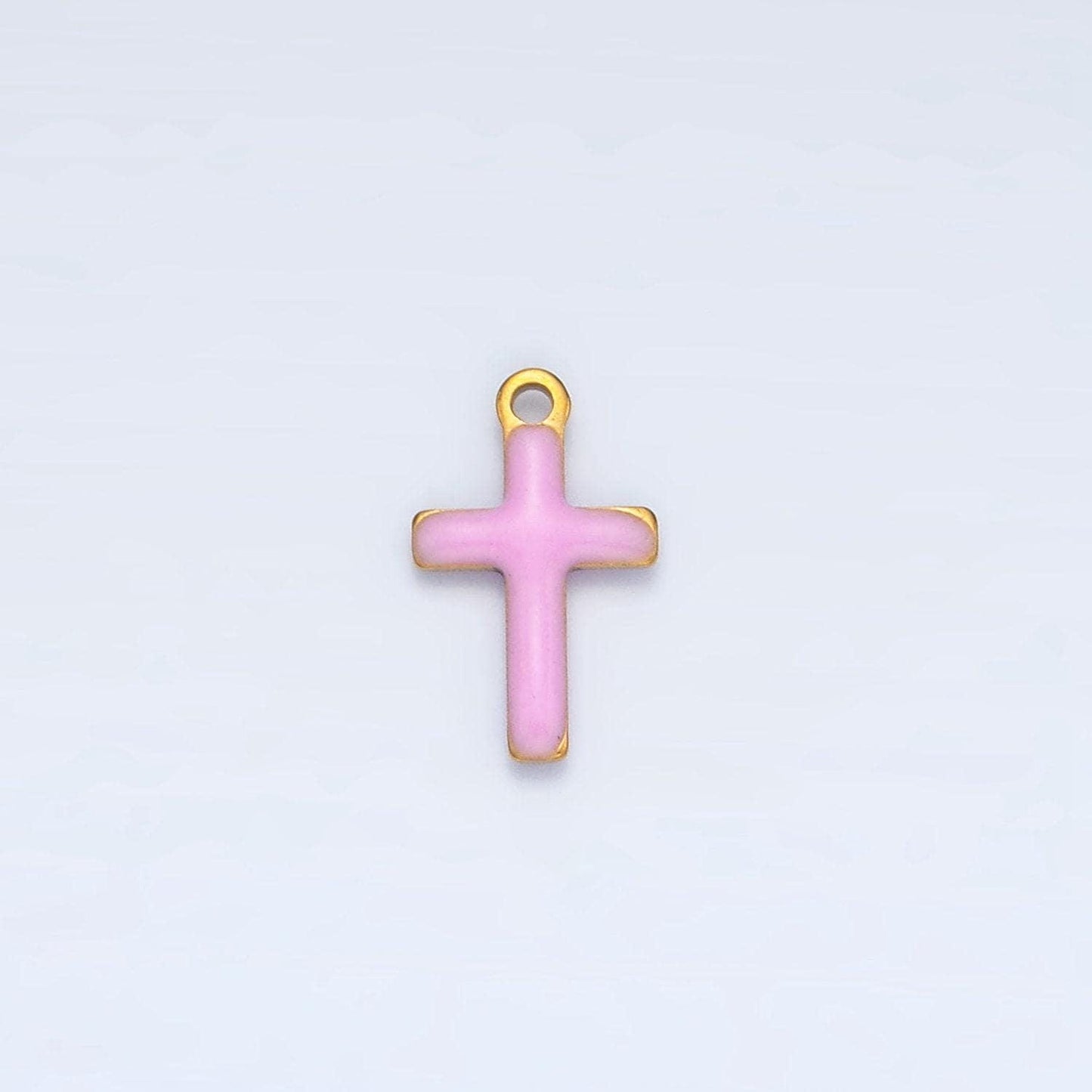 Tiny enamel gold charms double sided cross enamel stainless steel for charm bar teal pink white charm for bracelet necklace p1020