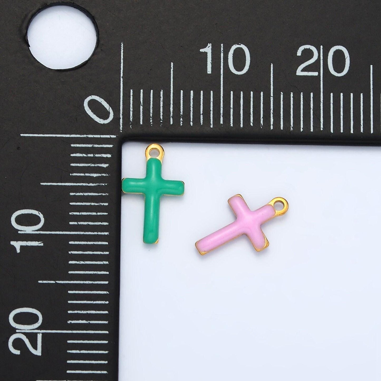 Tiny enamel gold charms double sided cross enamel stainless steel for charm bar teal pink white charm for bracelet necklace p1020