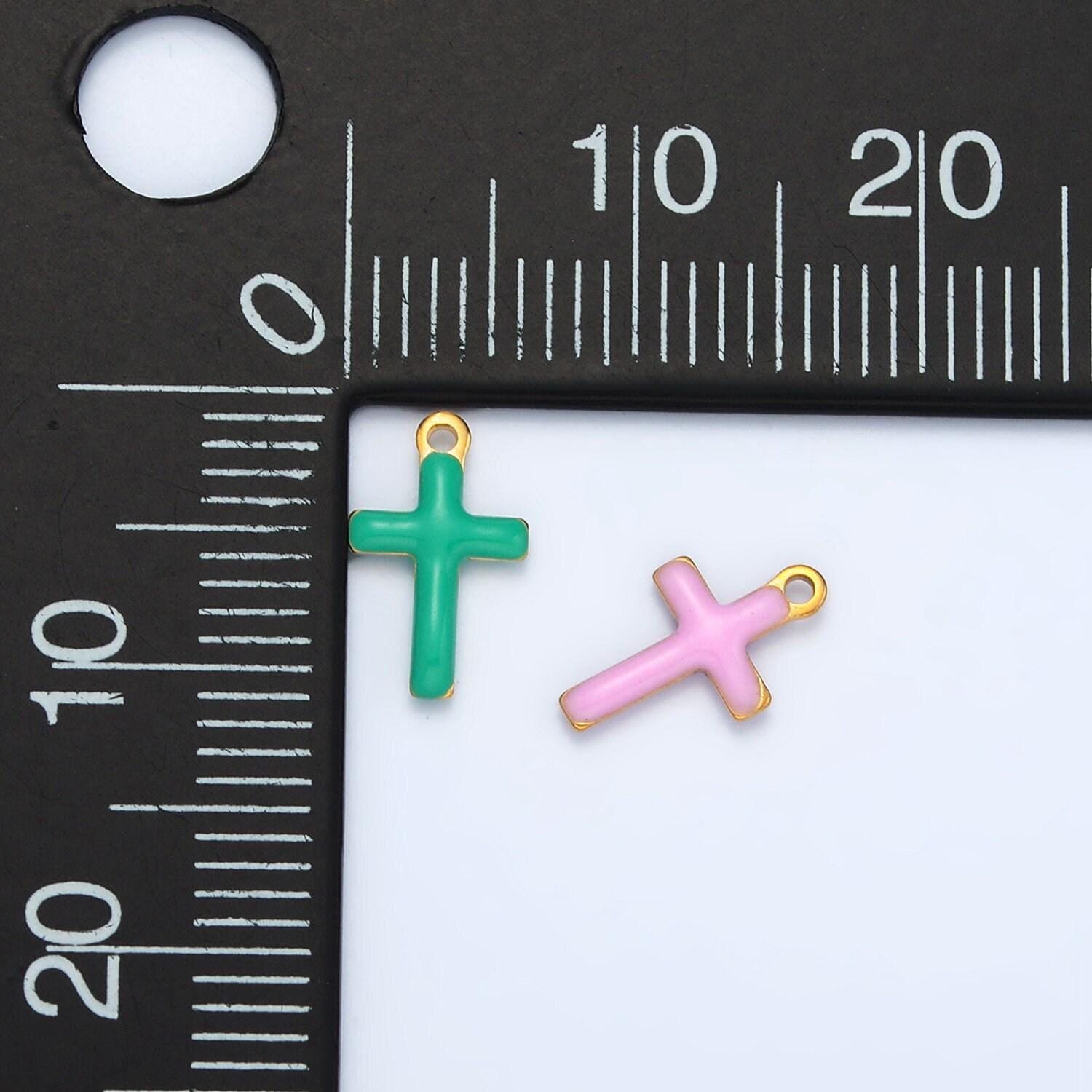 Tiny enamel gold charms double sided cross enamel stainless steel for charm bar teal pink white charm for bracelet necklace p1020