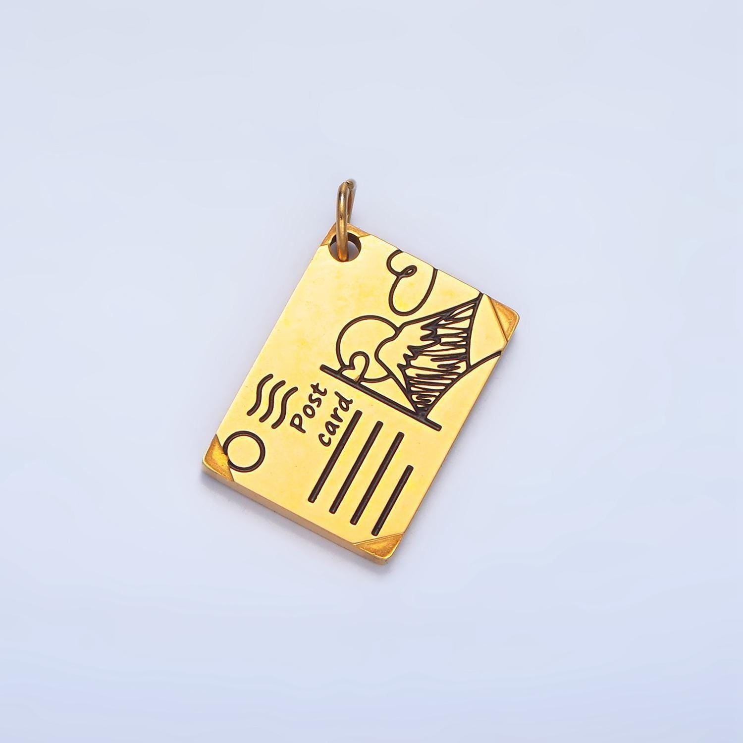 Mountain post card black enamel out-line, stainless steel travel charm | p-1338